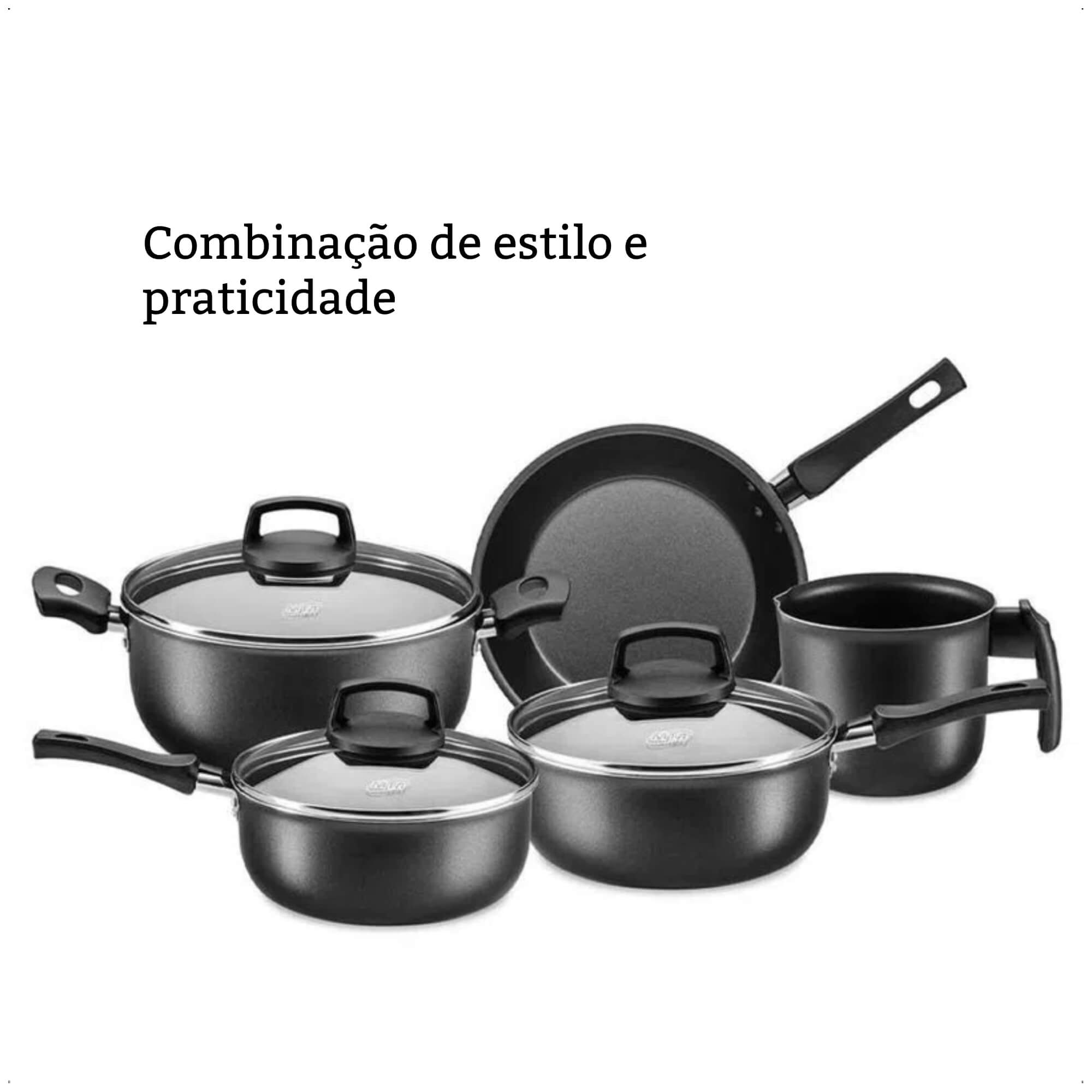 Jogo de Panelas Antiaderente Cabo antitérmico Safira Grafite 5 Peças MTA - 5660