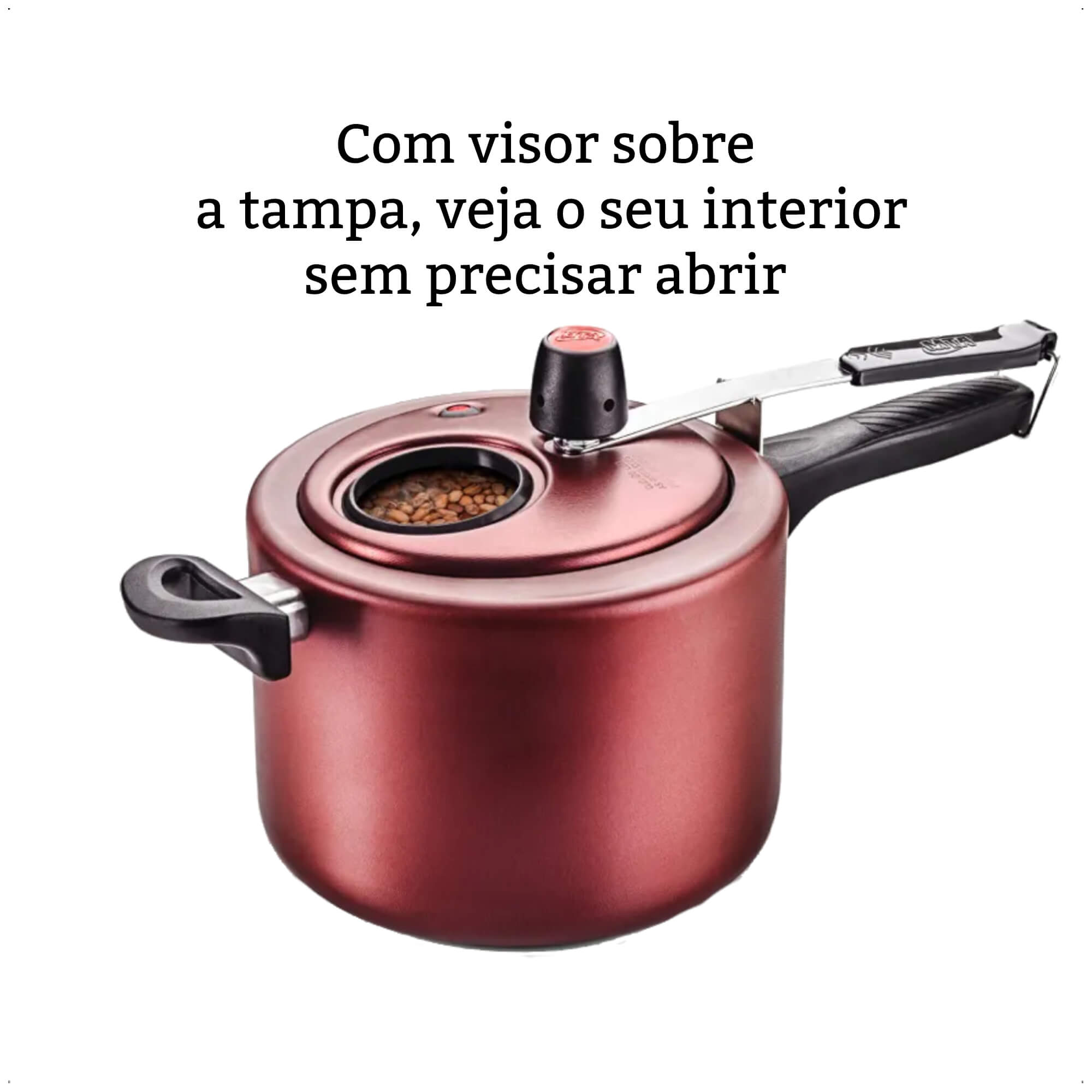 Panela de Pressão 4,5L Antiaderente Cereja com Visor na Tampa MTA - 6023