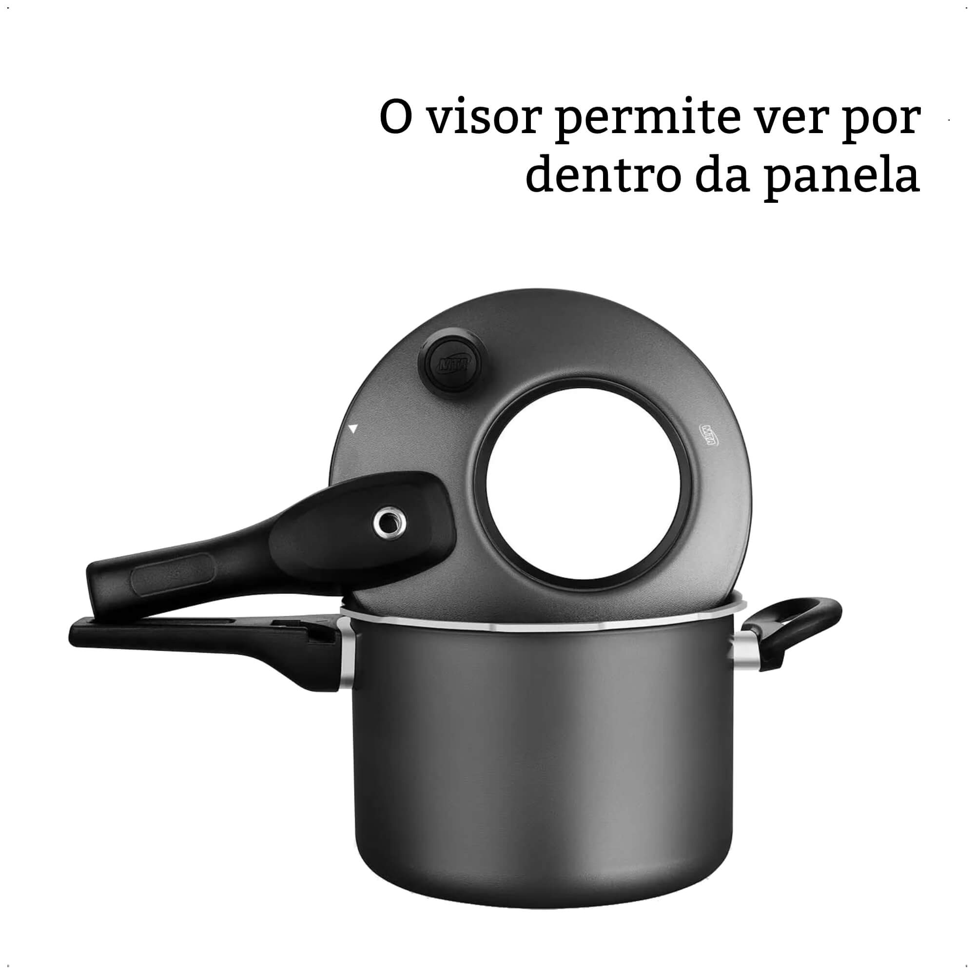 Panela de Pressão Grafite Antiaderente com 4,5L de Capacidade Fechamento Externo Superior MTA 6600