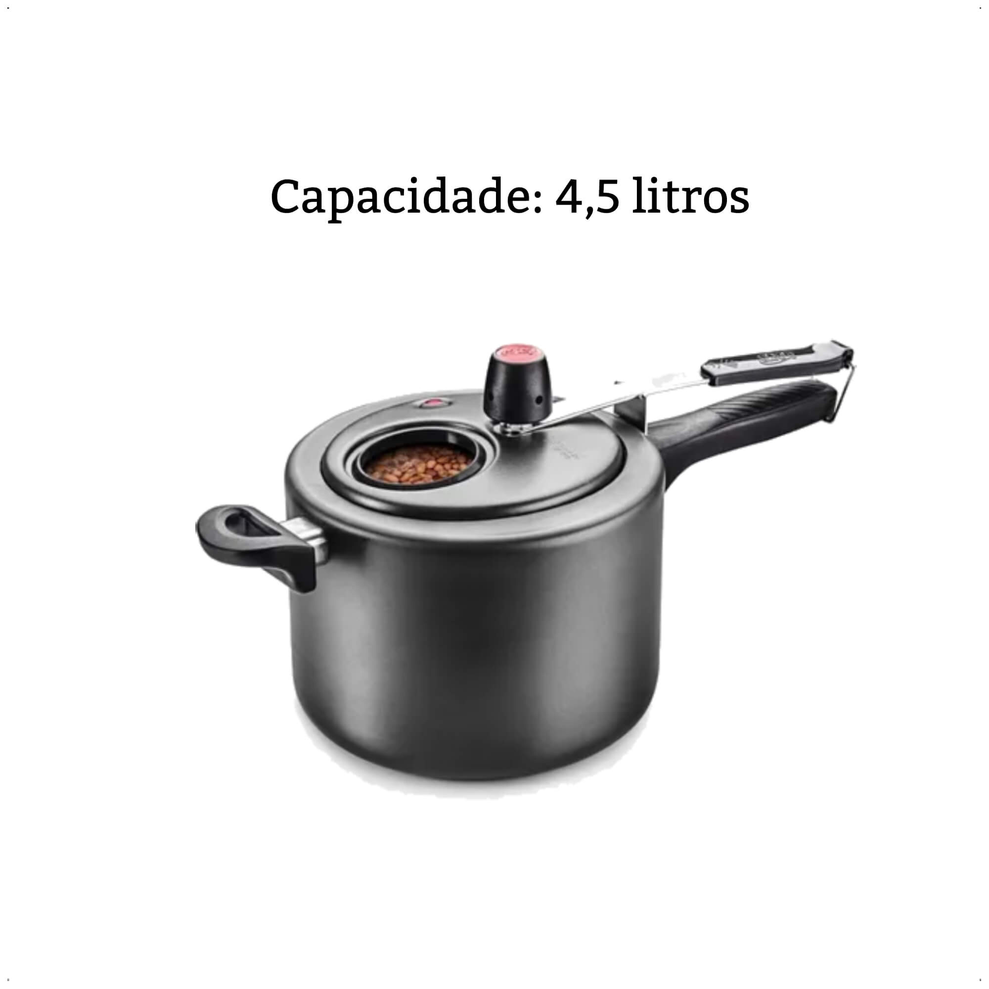 Panela de Pressão 4,5L Alumínio Antiaderente Grafite com Visor de Vidro MTA - 6000