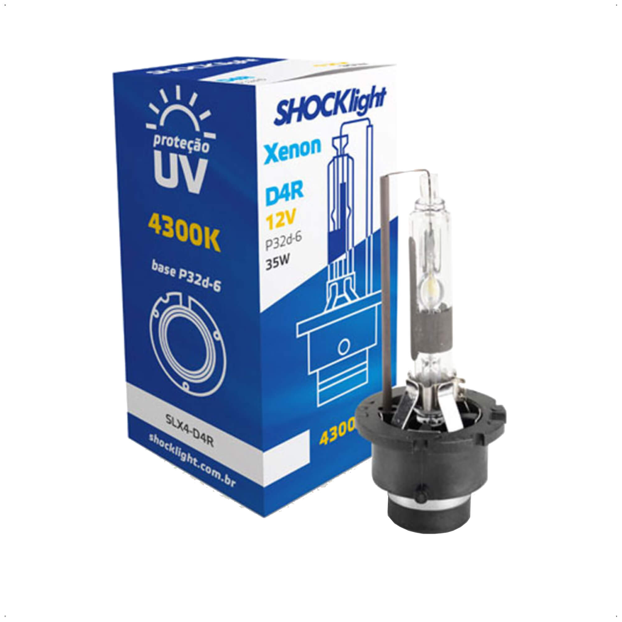 Lâmpada Xenon D4R Encaixe P32d-6 4300K 35W 12V Vidro de Quartzo Shocklight - SLX4-D4R