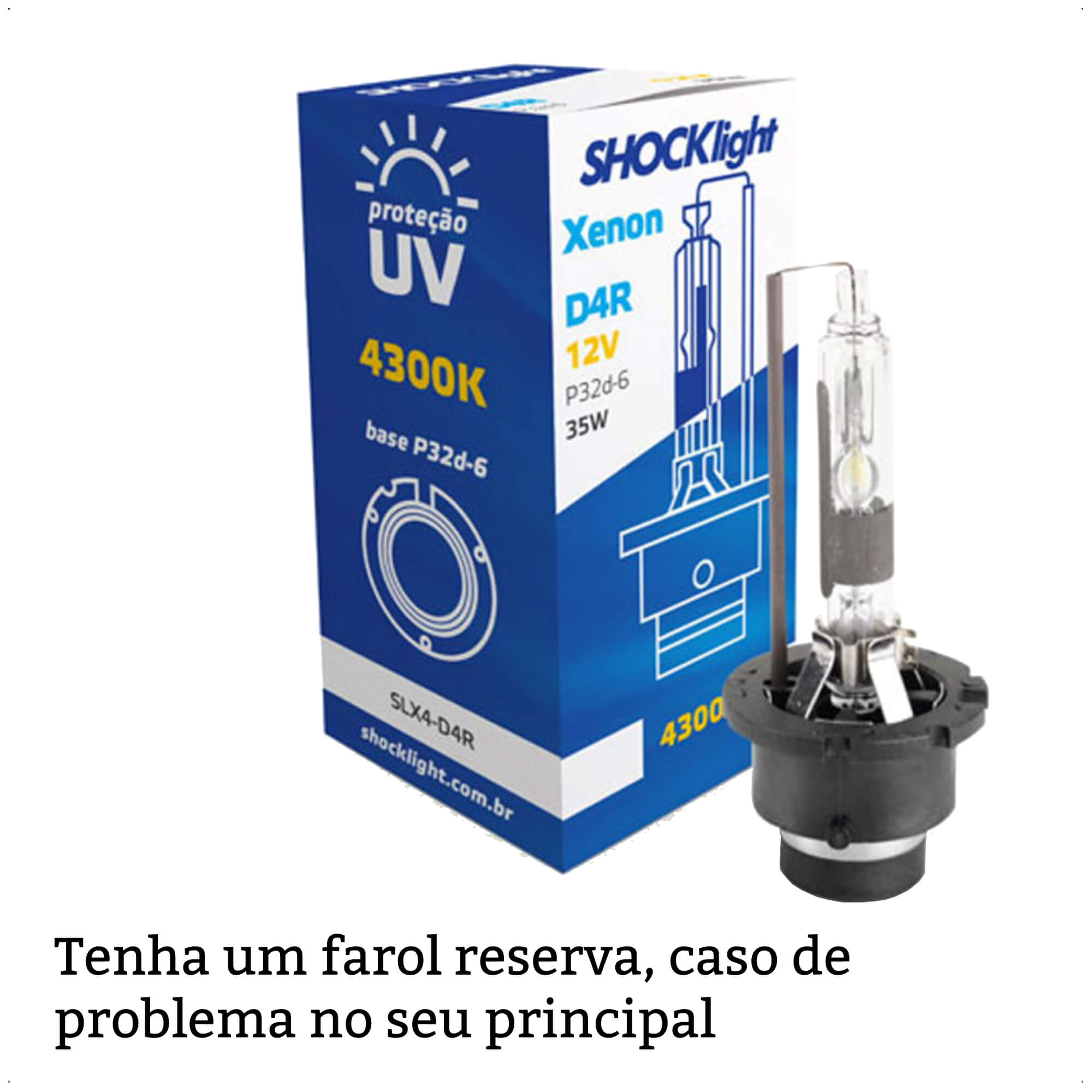 Lâmpada Xenon D4R Encaixe P32d-6 4300K 35W 12V Vidro de Quartzo Shocklight - SLX4-D4R