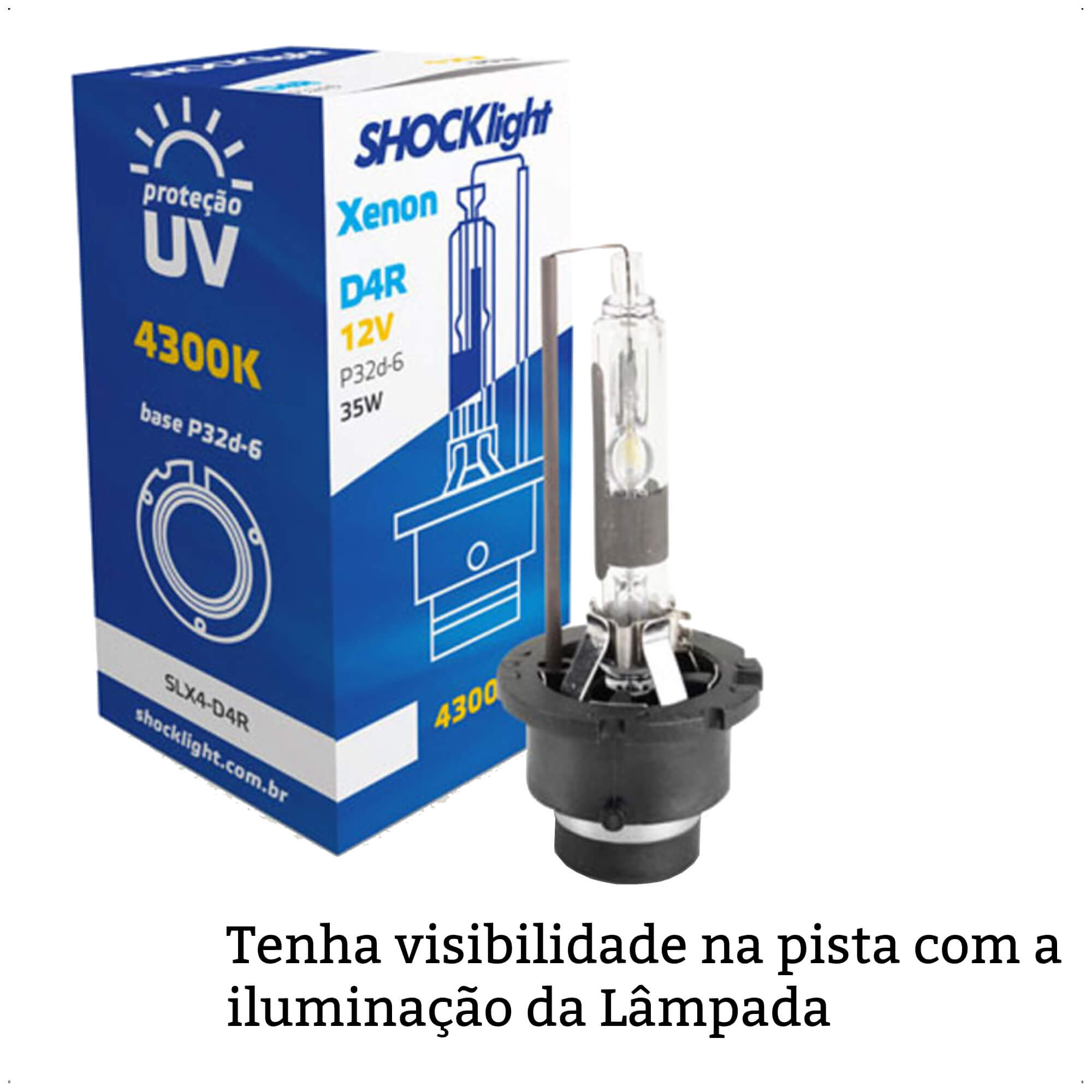 Lâmpada Xenon D4R Encaixe P32d-6 4300K 35W 12V Vidro de Quartzo Shocklight - SLX4-D4R