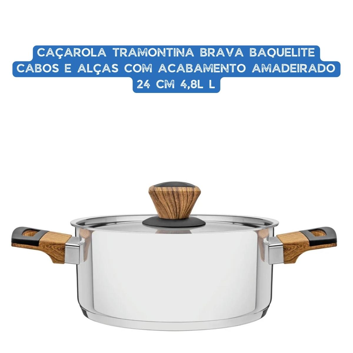 Jogo de Panelas 4 Peças Brava Baquelite Inox Cabos Alças Madeira Tramontina - 65180310