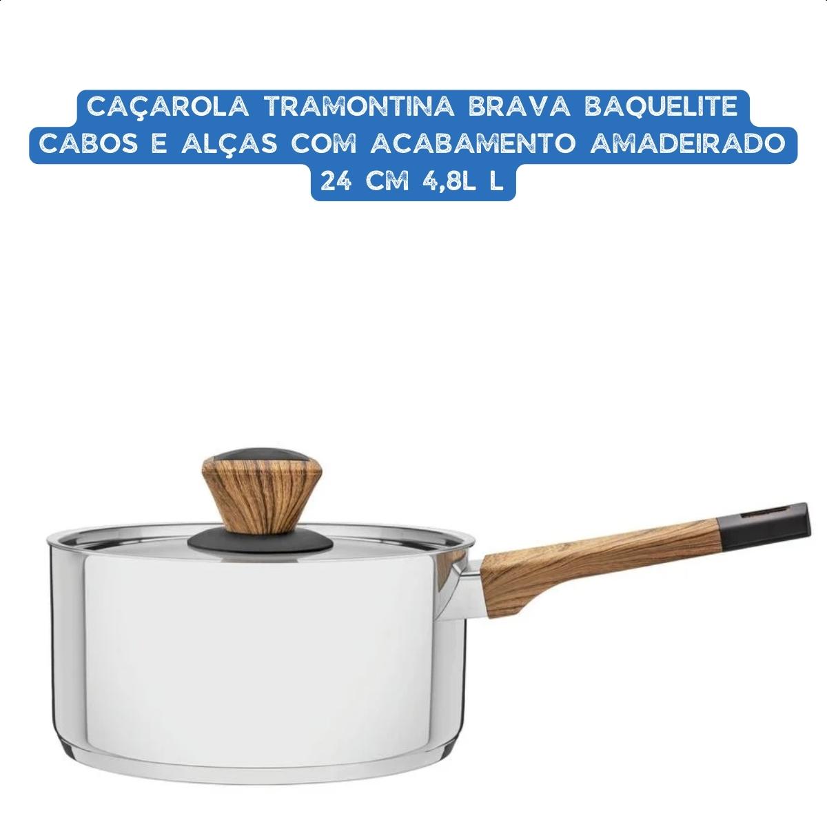 Jogo de Panelas 4 Peças Brava Baquelite Inox Cabos Alças Madeira Tramontina - 65180310