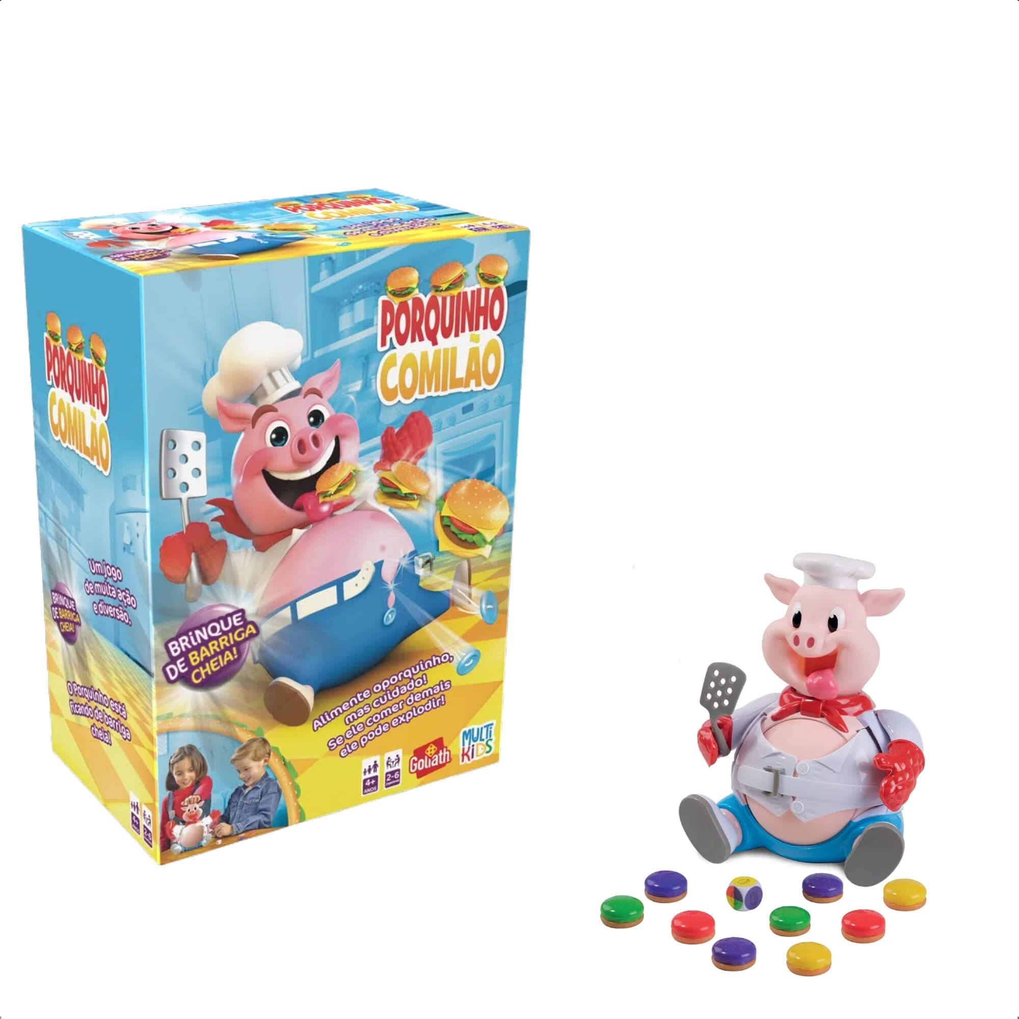 Jogo Porquinho Comilão Explode Barriga Hambúrgueres Coloridos Acima de 4 anos Multikids - BR1794