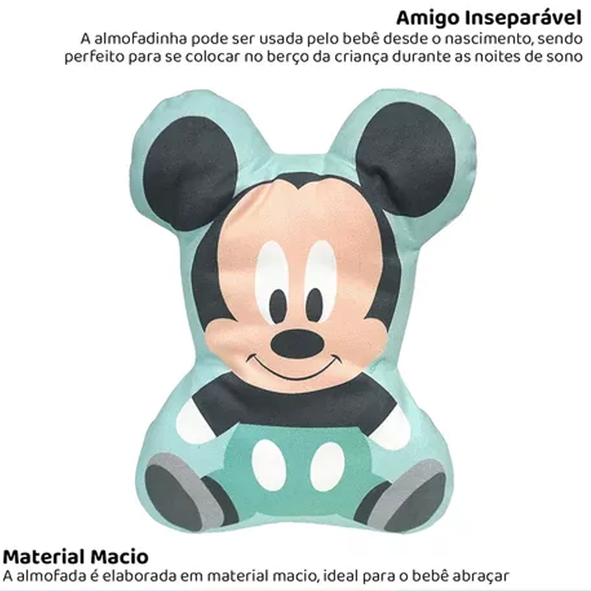 Almofada 2d Recém Nascido Bebe Infantil Macio Mickey Disney Azul Baby Go - 03721