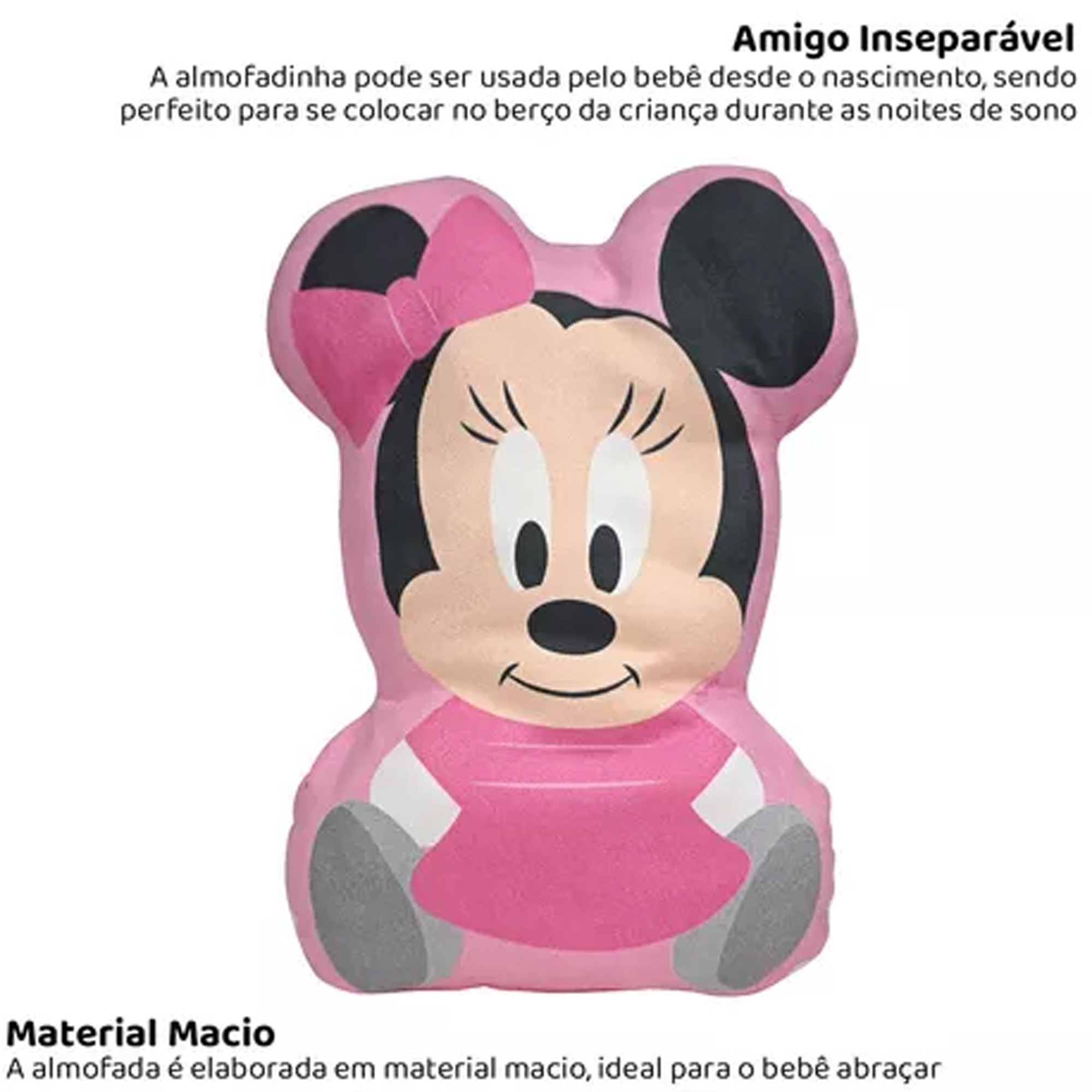 Almofada 2d Recém Nascido Bebe Infantil Macio Minnie Rosa Disney Baby Go - 03725