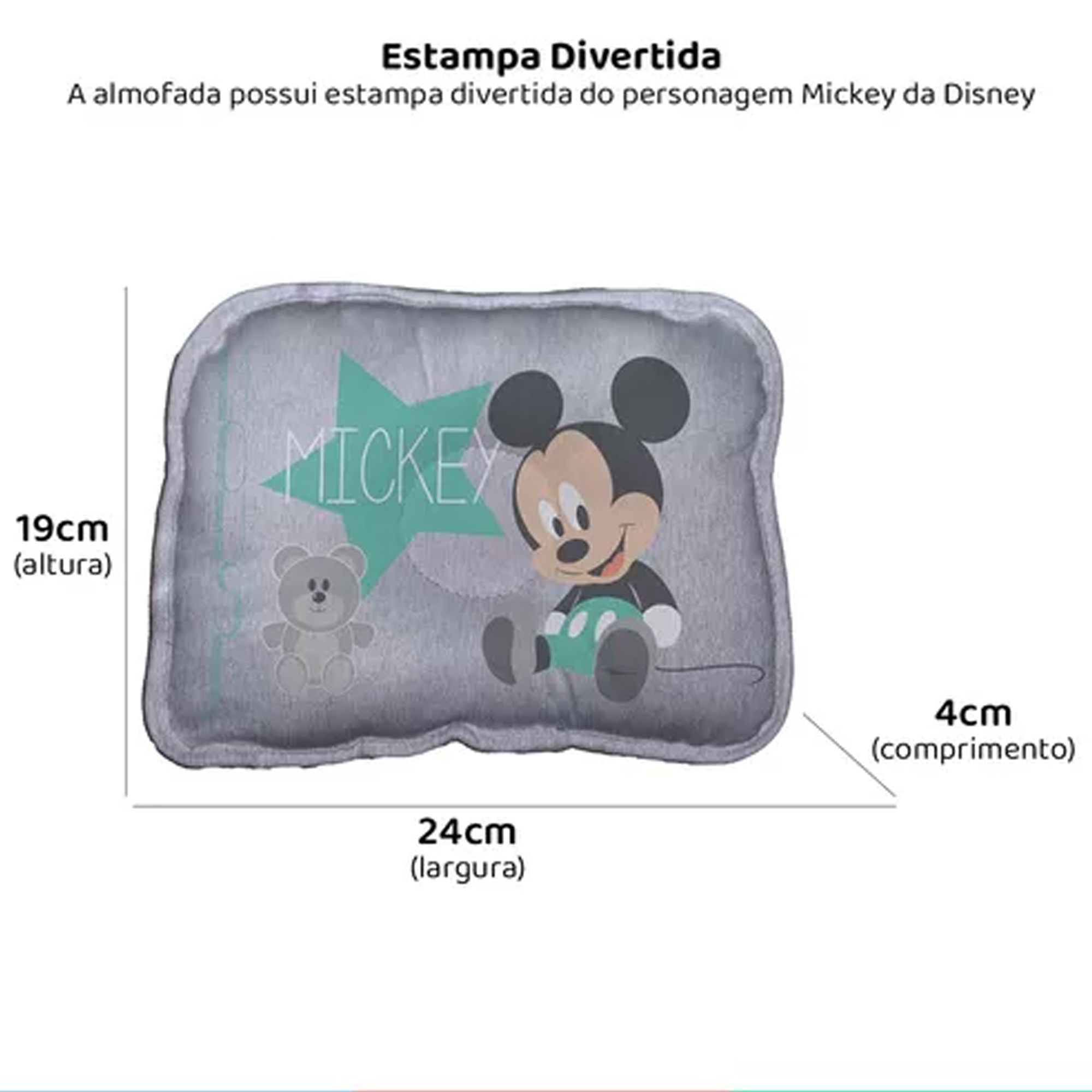Almofada para Berço e Carrinho Recém Nascido Mickey Disney Confortável e Macia Baby Go - 03722