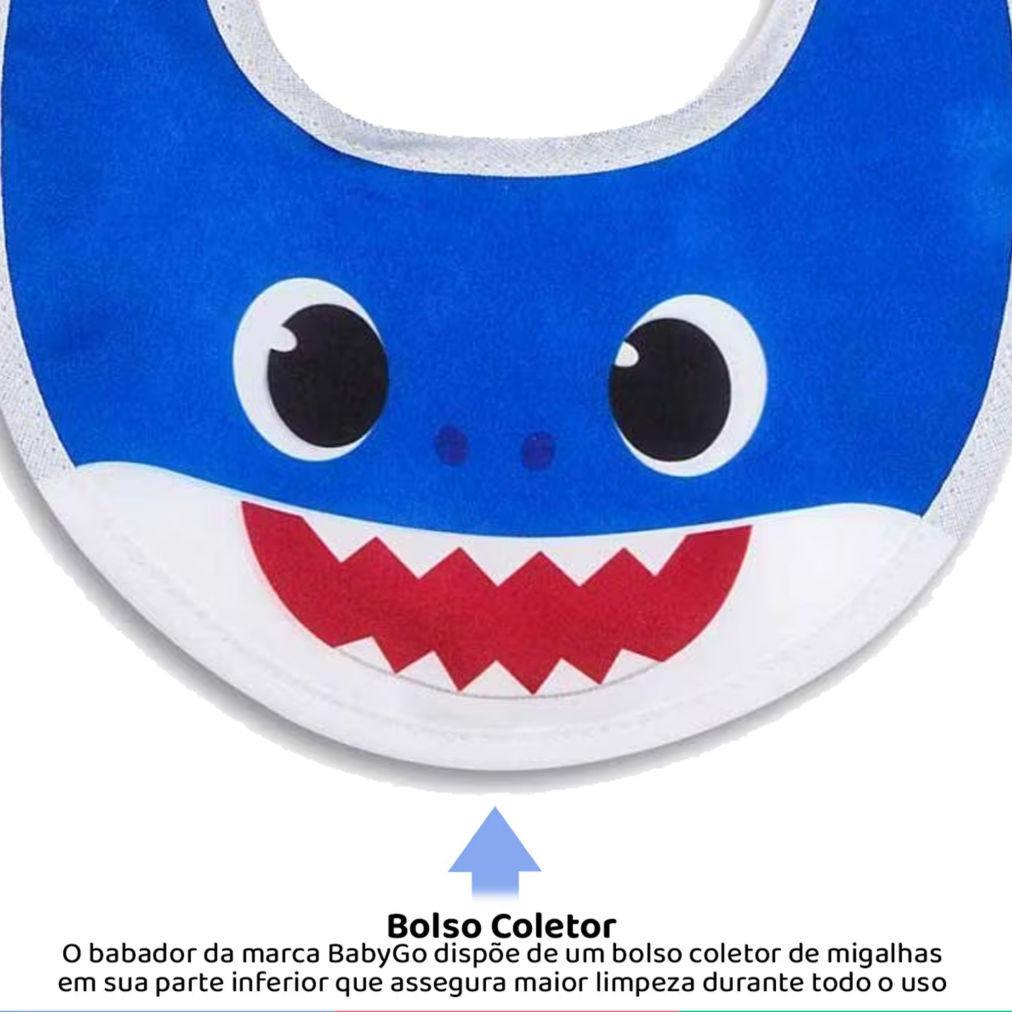 Kit Babador Decorado Com Botão e Bolso 2 Unidades Azul e Amarelo 3/6M Baby Shark Baby Go - 01454