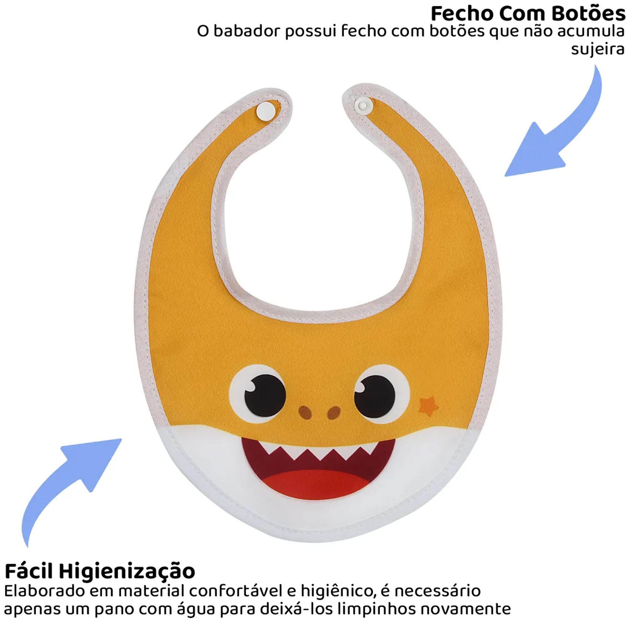 Kit Babador Decorado Com Botão Bolso 2 Unidades Rosa e Amarelo 3/6M Baby Shark Baby Go - 01455