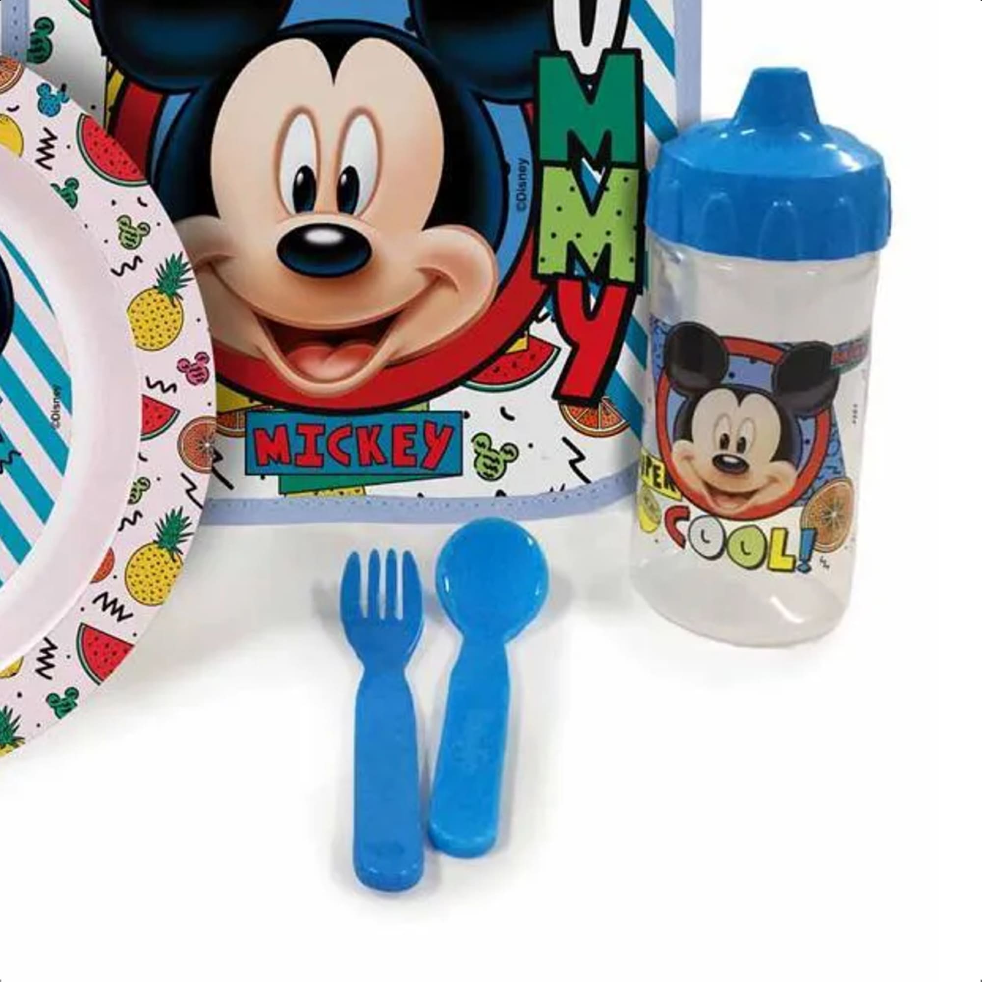 Kit A Hora Da Papinha Mickey Com Babador Porta Migalhas Copo Redutor De Pingos Baby Go - 01287