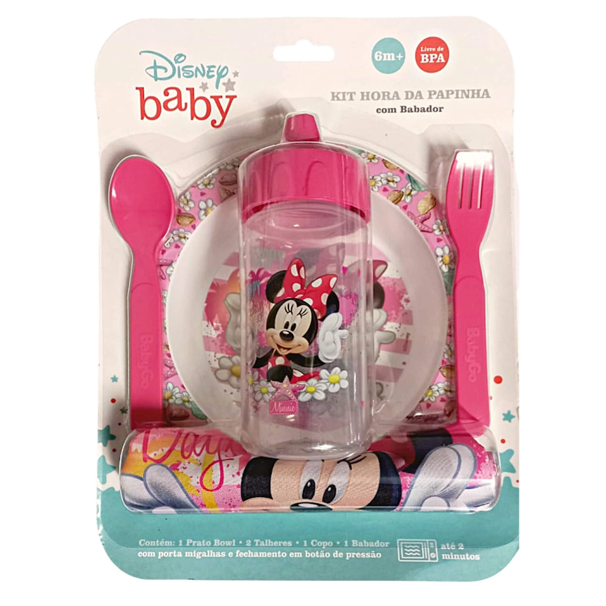 Kit A Hora Da Papinha Minnie Com babador Porta Migalhas Resistente E Atóxico Baby Go - 01293
