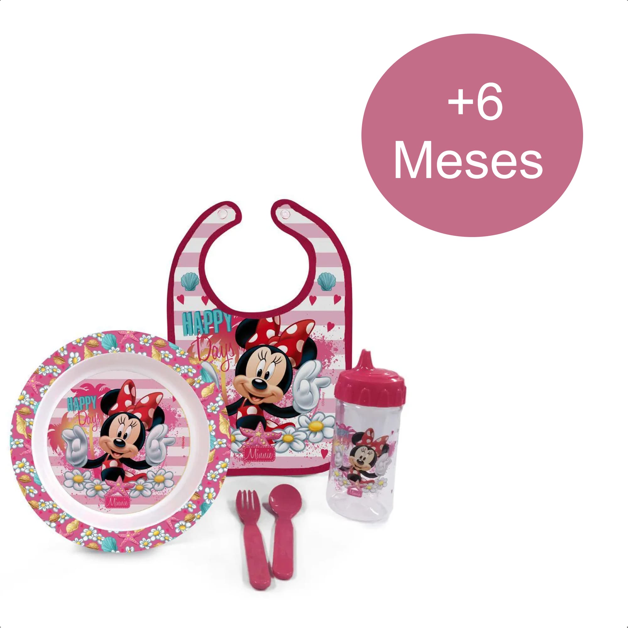 Kit A Hora Da Papinha Minnie Com babador Porta Migalhas Resistente E Atóxico Baby Go - 01293