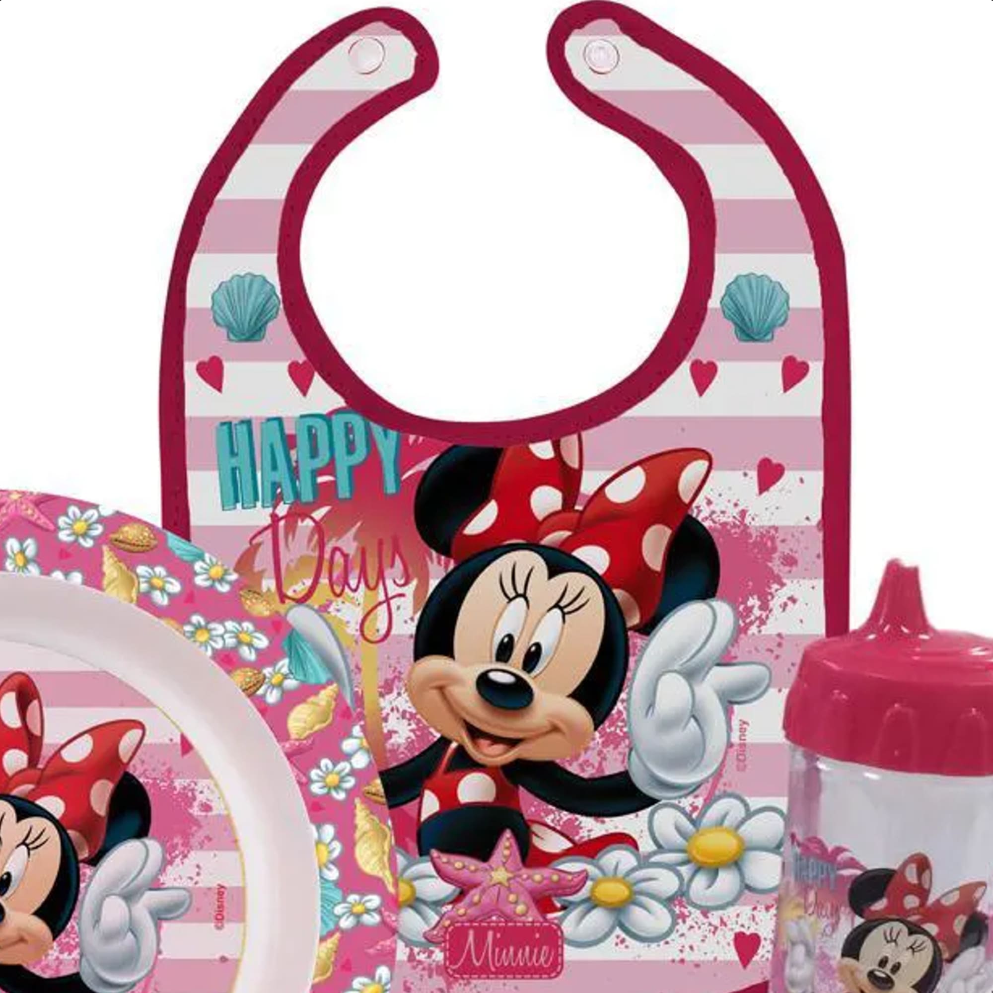 Kit A Hora Da Papinha Minnie Com babador Porta Migalhas Resistente E Atóxico Baby Go - 01293