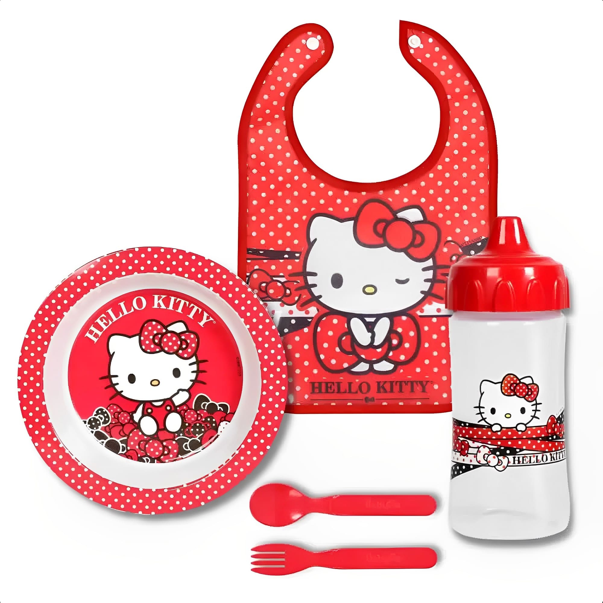 Kit A Hora Da Papinha Hello Kitty Babador Porta Migalhas Copo Redutor De Respingo Baby Go - 02600