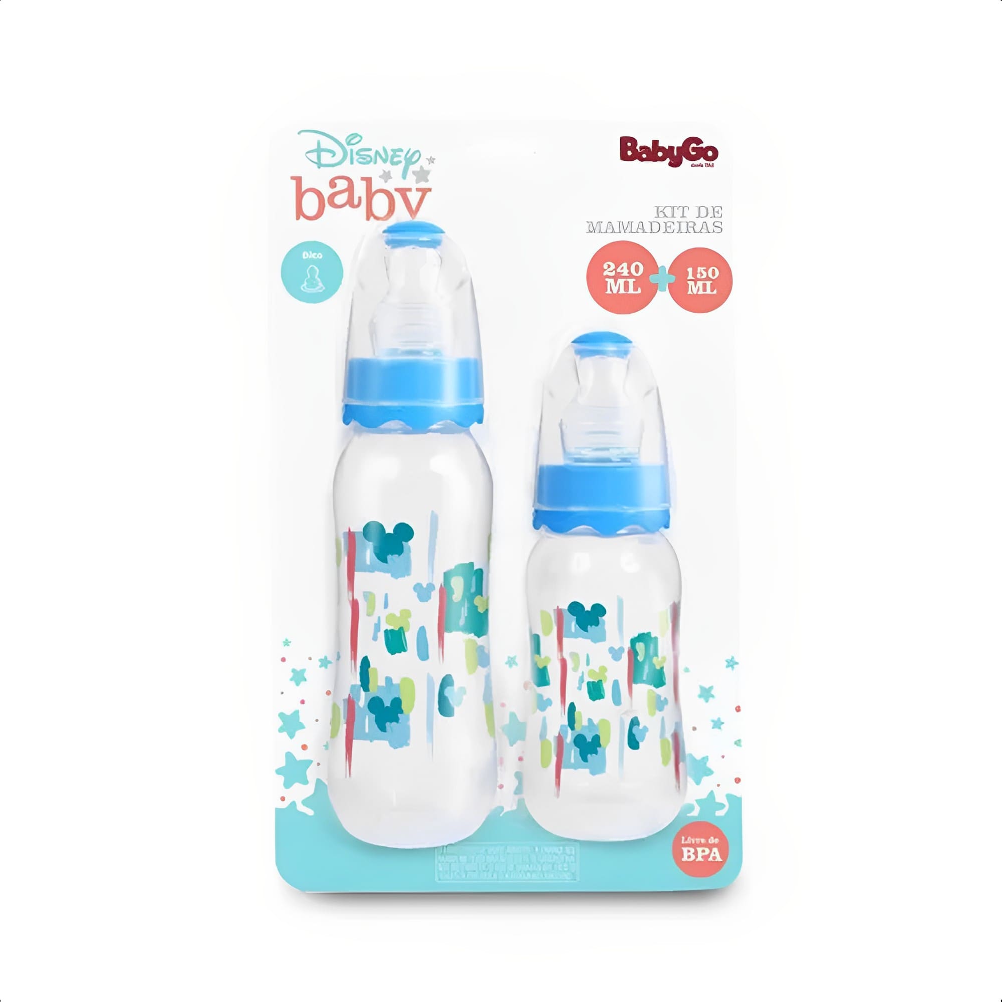 Kit Conjunto Mamadeiras 240 + 150ml Com Bico De Silicone E Tampa Protetora Minnie Baby Go - 02892