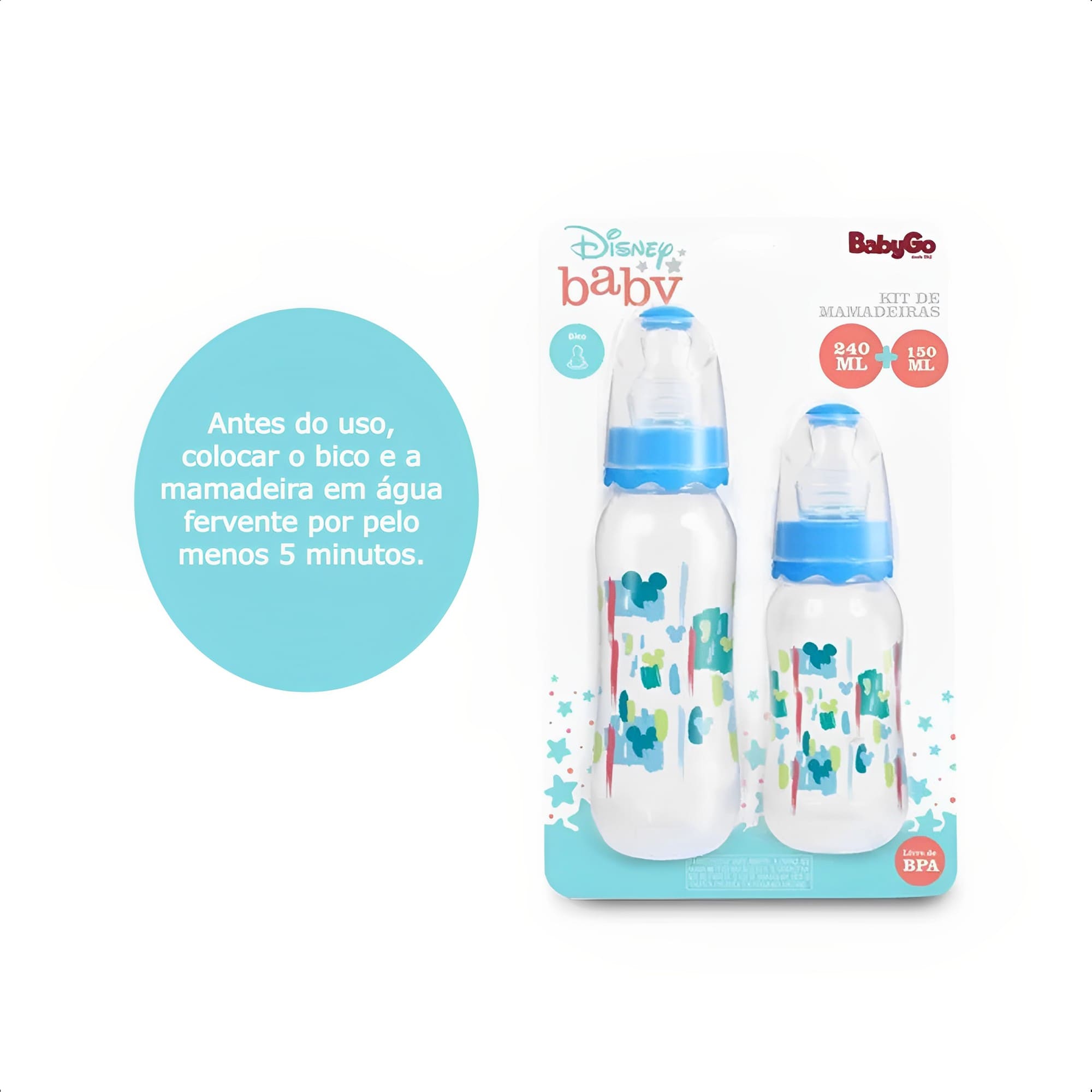 Kit Conjunto Mamadeiras 240 + 150ml Com Bico De Silicone E Tampa Protetora Minnie Baby Go - 02892