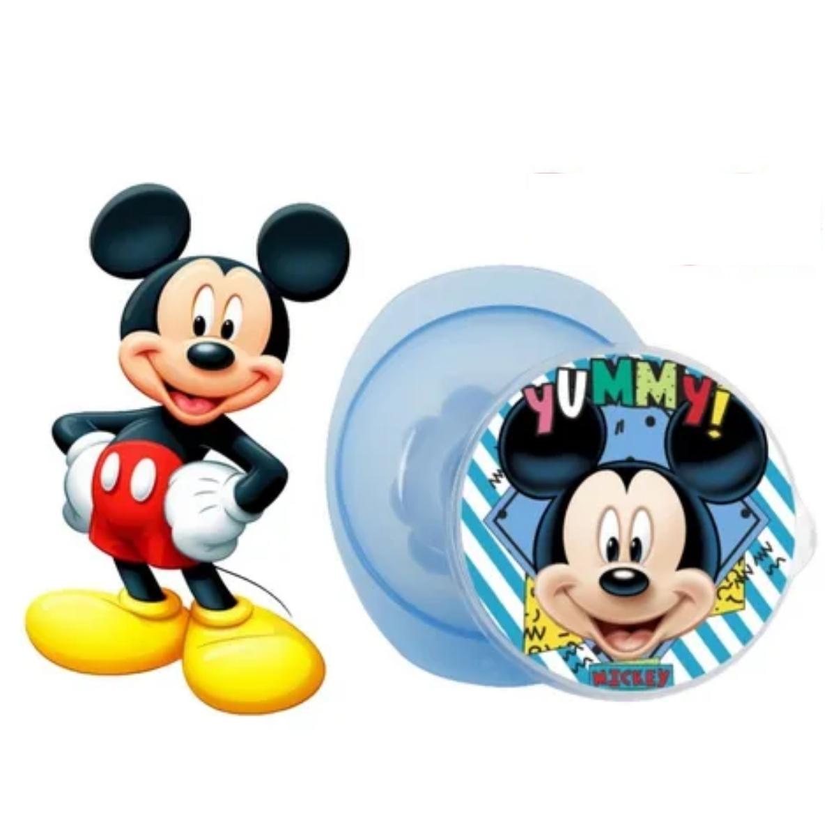 Prato Pote Bowl Com Ventosa e Tampa Mickey Alimentação Azul Infantil Decorado Baby Go - 01416
