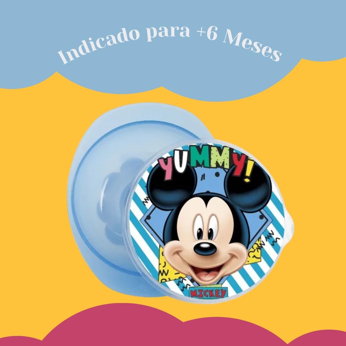 Prato Pote Bowl Com Ventosa e Tampa Mickey Alimentação Azul Infantil Decorado Baby Go - 01416