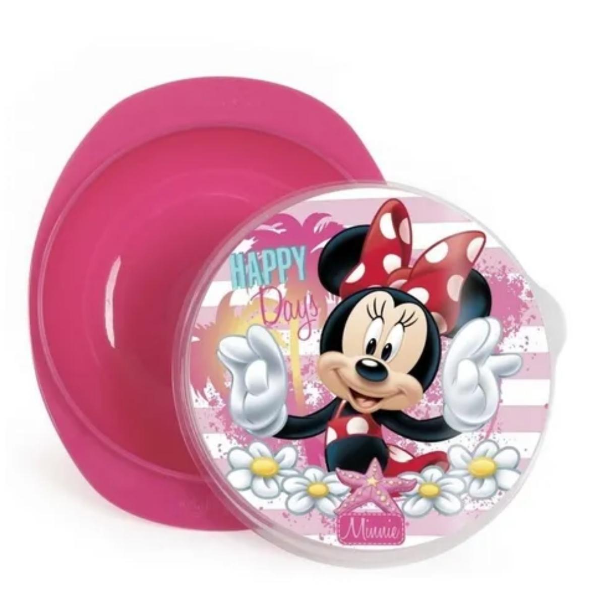Prato Pote Bowl Com Ventosa e Tampa Minnie Rosa Decorado Baby Go - 01423