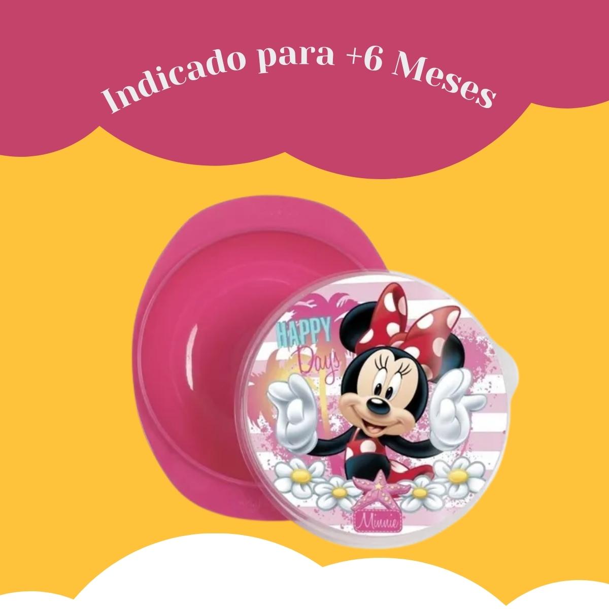Prato Pote Bowl Com Ventosa e Tampa Minnie Rosa Decorado Baby Go - 01423