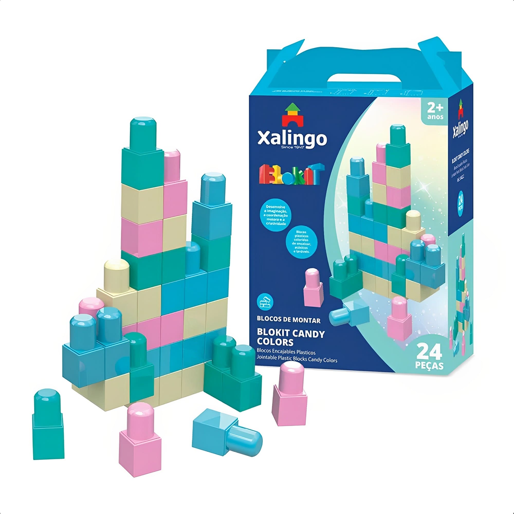 Brinquedo de Montar Infantil Blokit Candy Colors 24 Peças Educativo Colorido Xalingo - 04022