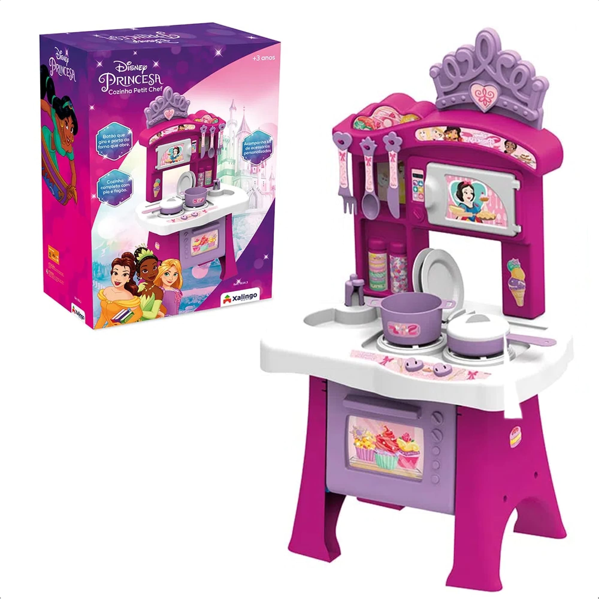 Brinquedo Cozinha Petit Chef Princesas Completa com Acessórios e Forninho Xalingo - 17276
