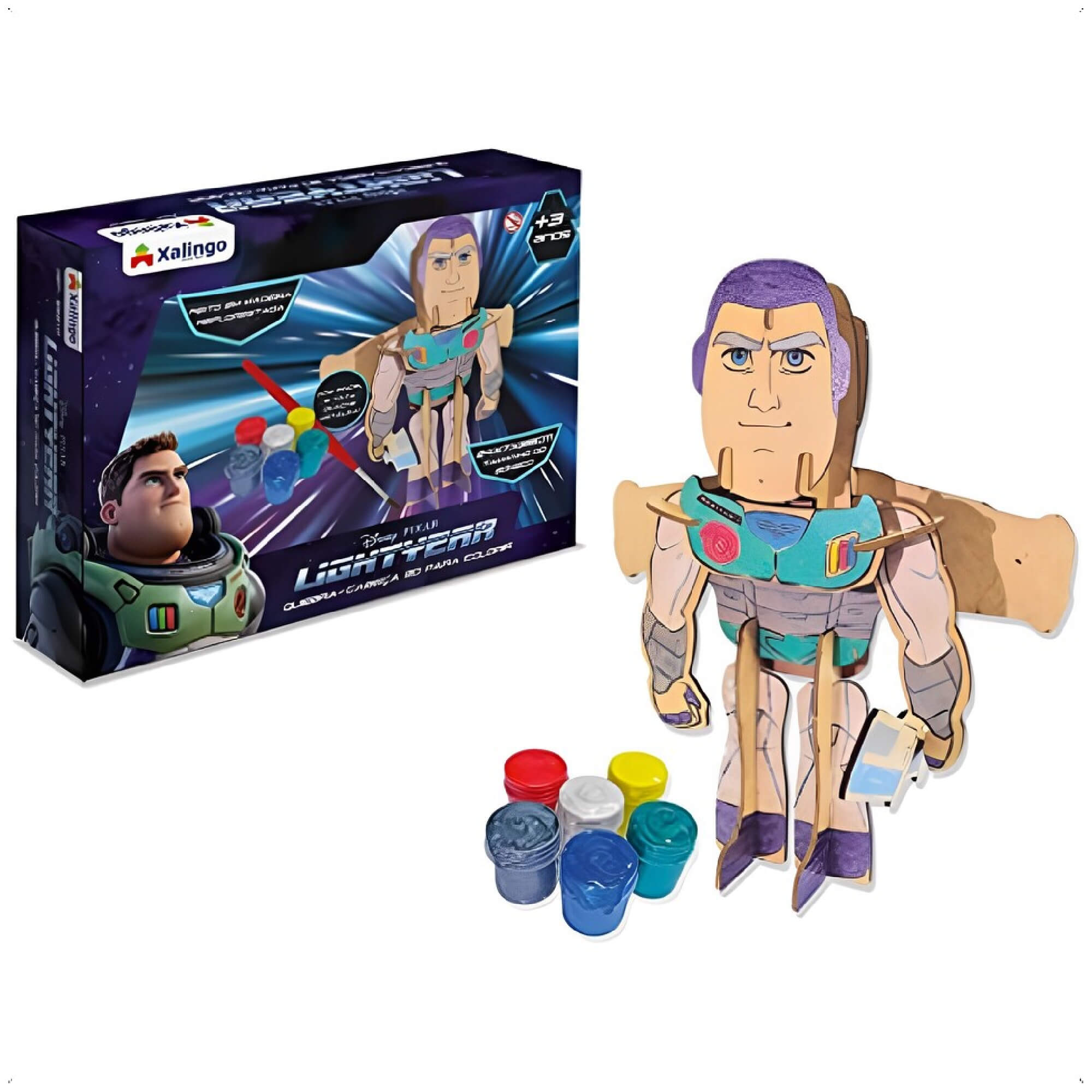 Quebra-Cabeça 3D Buzz Lightyear P/ Colorir 19 Peças De Madeira Brinquedo Educativo Xalingo 55210