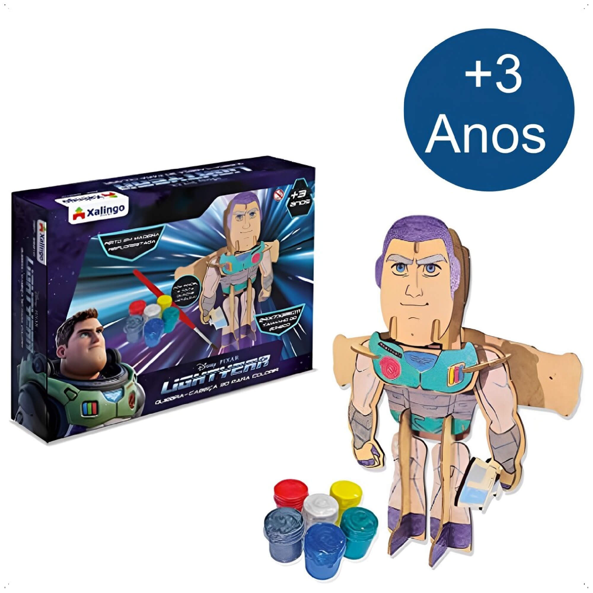 Quebra-Cabeça 3D Buzz Lightyear P/ Colorir 19 Peças De Madeira Brinquedo Educativo Xalingo 55210