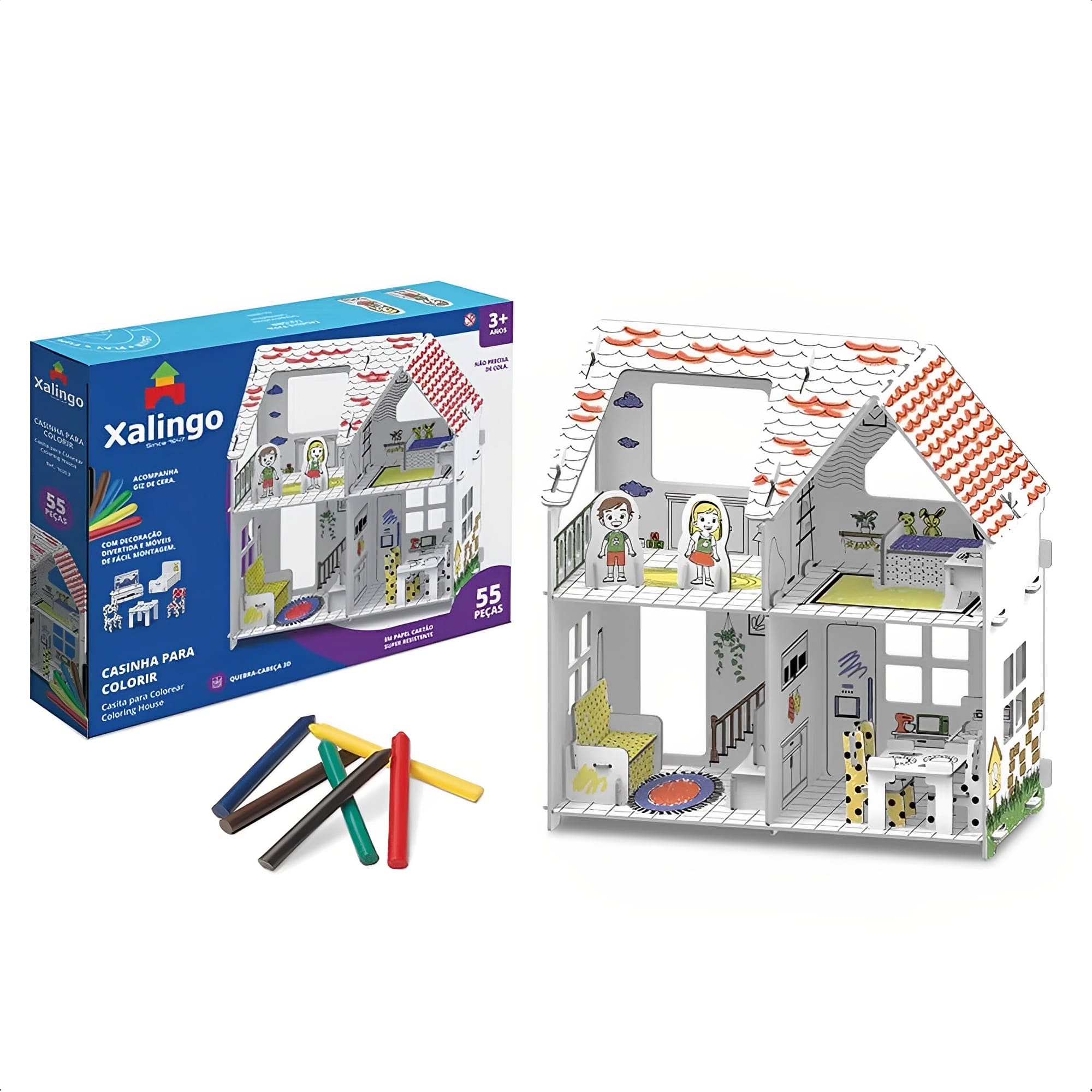 Brinquedo Playset Infantil Casinha 3D P/ Colorir com Giz de Cera +11 Anos Educativo Xalingo 16309