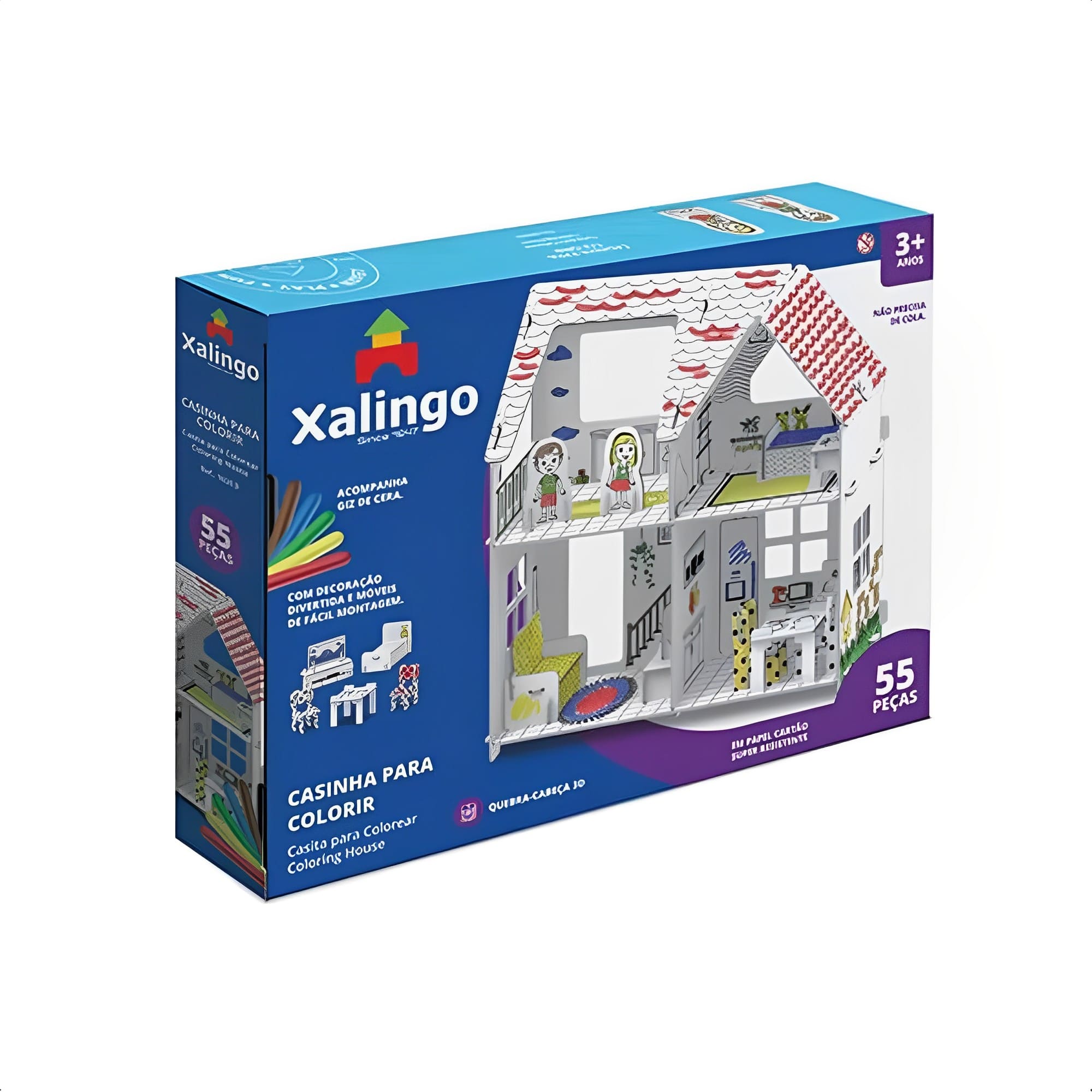 Brinquedo Playset Infantil Casinha 3D P/ Colorir com Giz de Cera +11 Anos Educativo Xalingo 16309