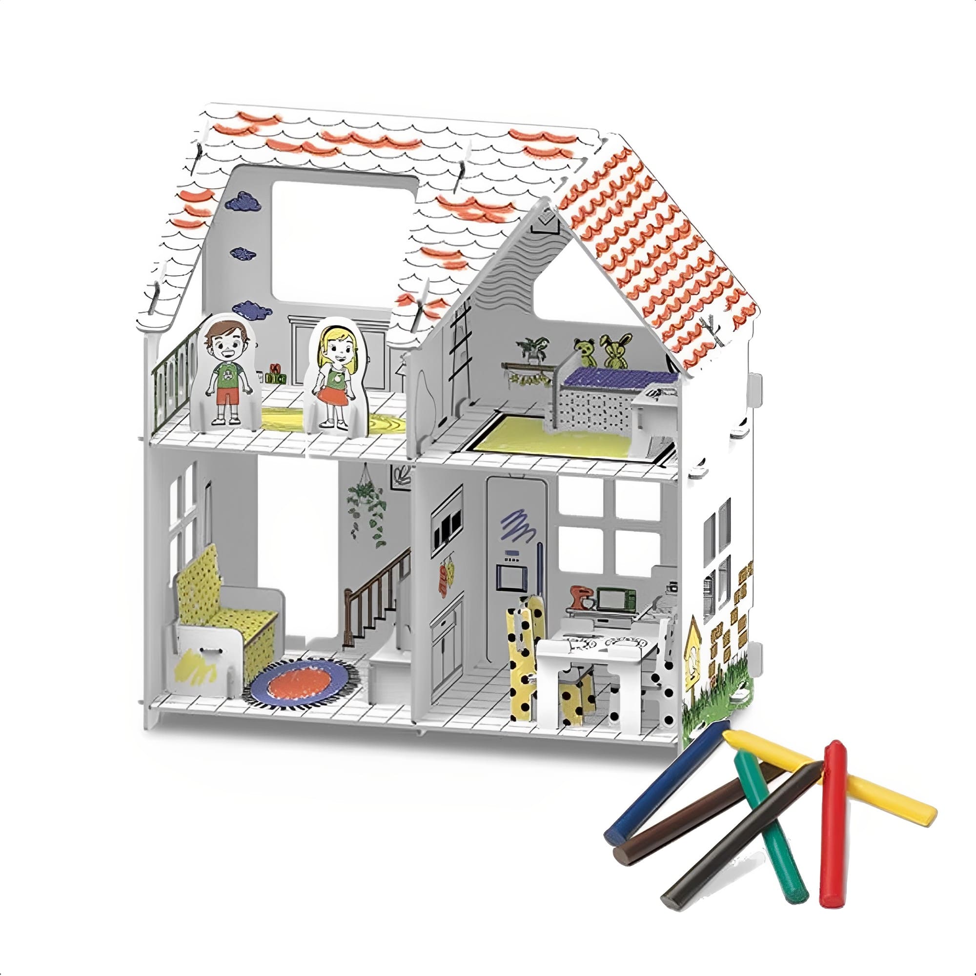 Brinquedo Playset Infantil Casinha 3D P/ Colorir com Giz de Cera +11 Anos Educativo Xalingo 16309