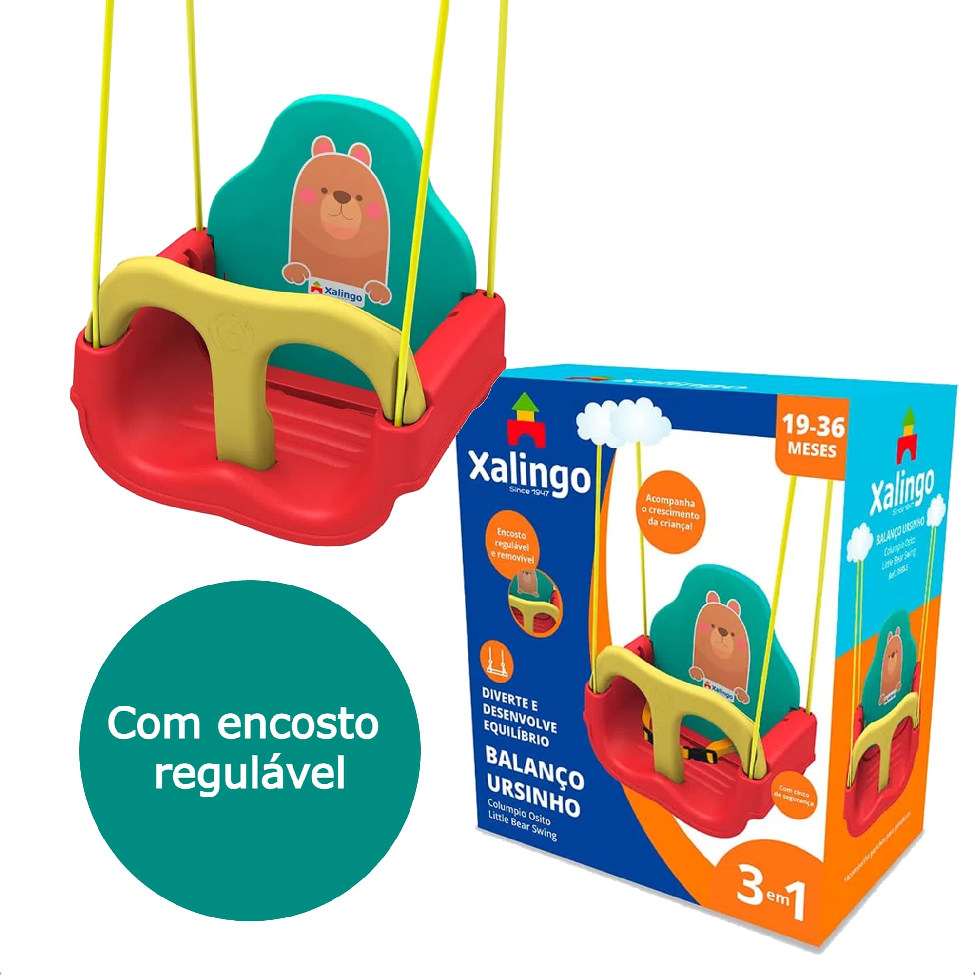 Balanço Infantil Ursinho até 23kg com Cinto de Segurança Xalingo - 09355