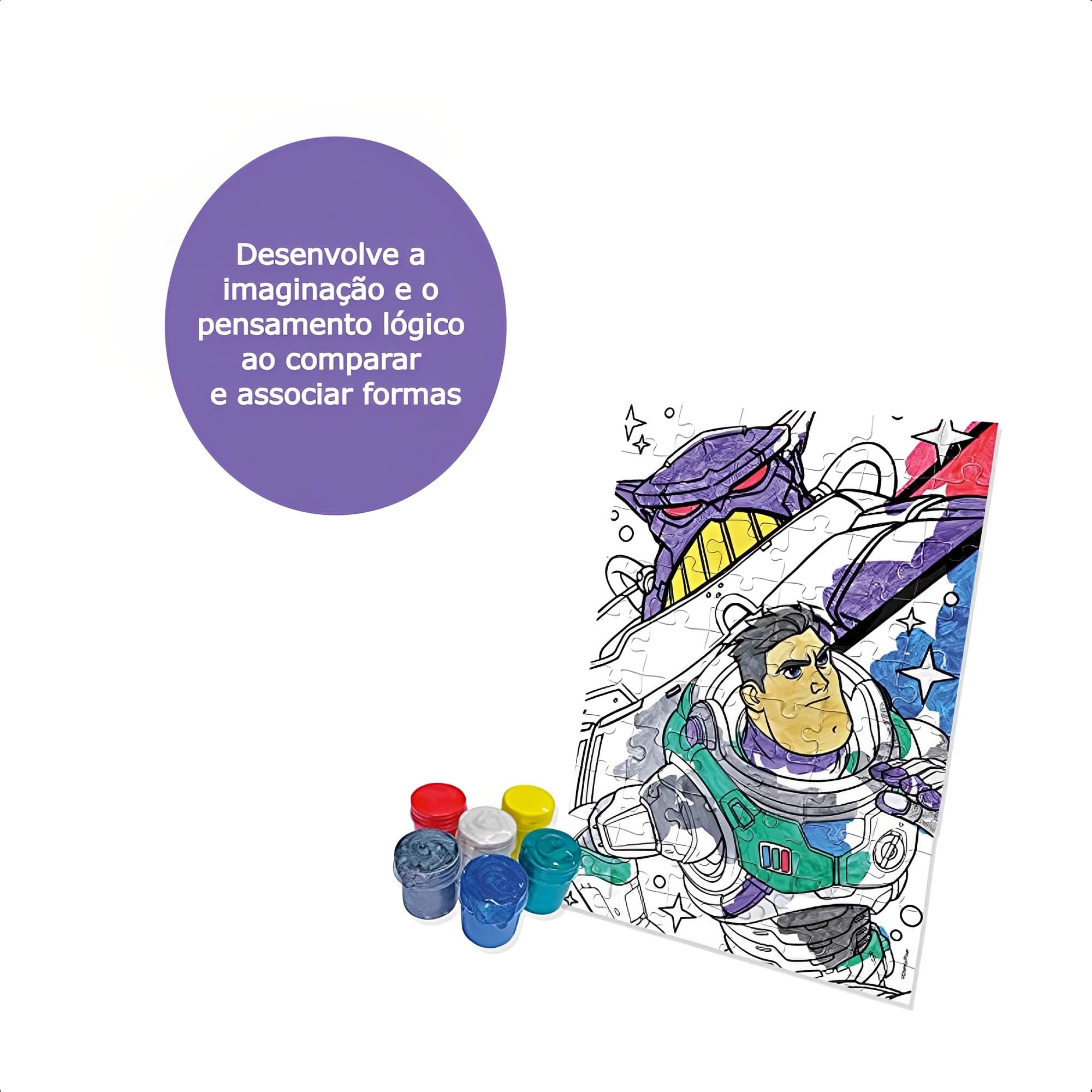 Quebra-Cabeça Para Colorir Buzz Lightyear Infantil 60 Peças Educativo Criatividade Xalingo 55243