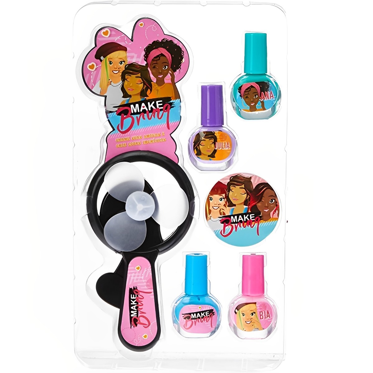 N/A Kit Beleza Make Esmalte Sortido Infantil Maquiagem Esmaltes Mini Ventilador - Polibrinq MK04