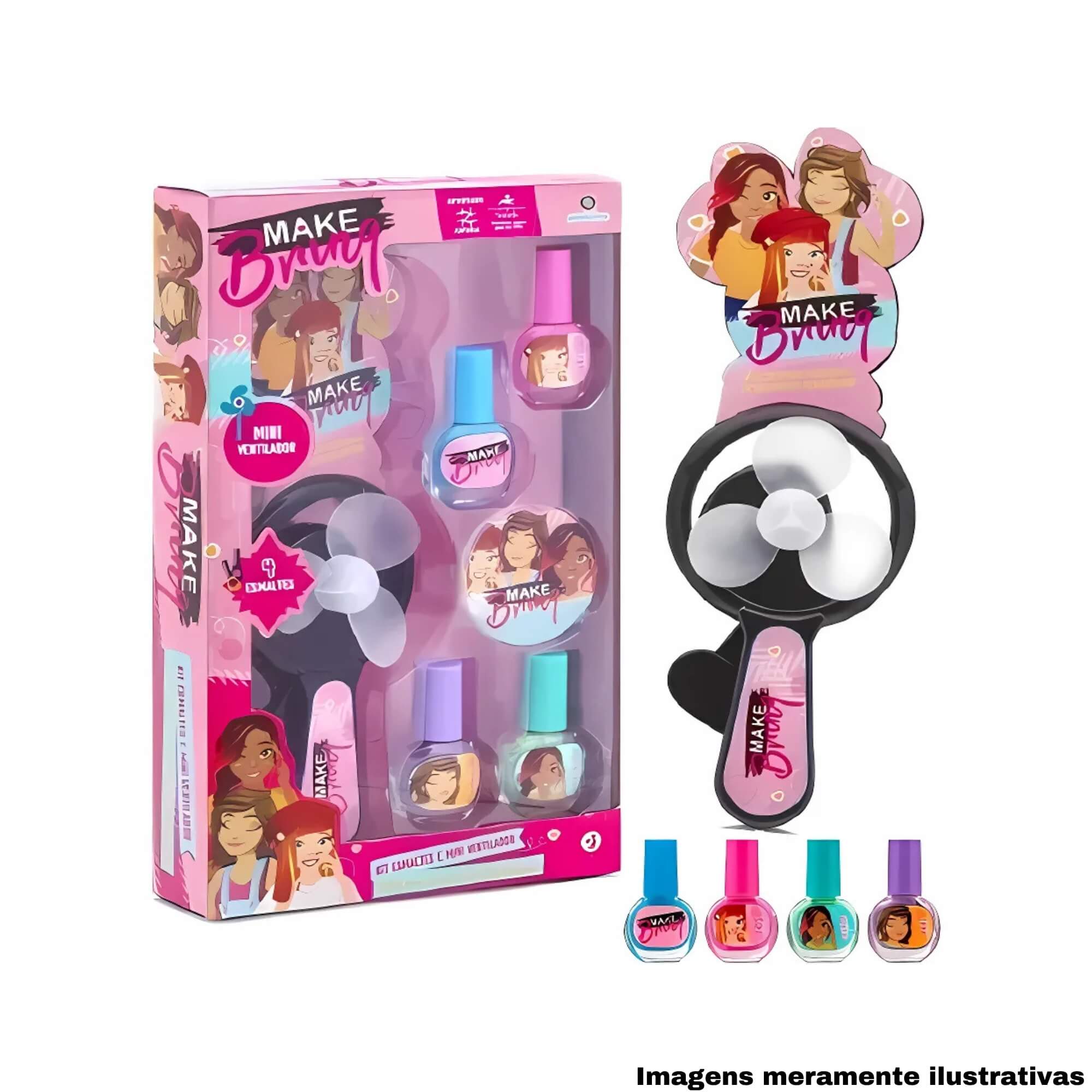 N/A Kit Beleza Make Esmalte Sortido Infantil Maquiagem Esmaltes Mini Ventilador - Polibrinq MK04