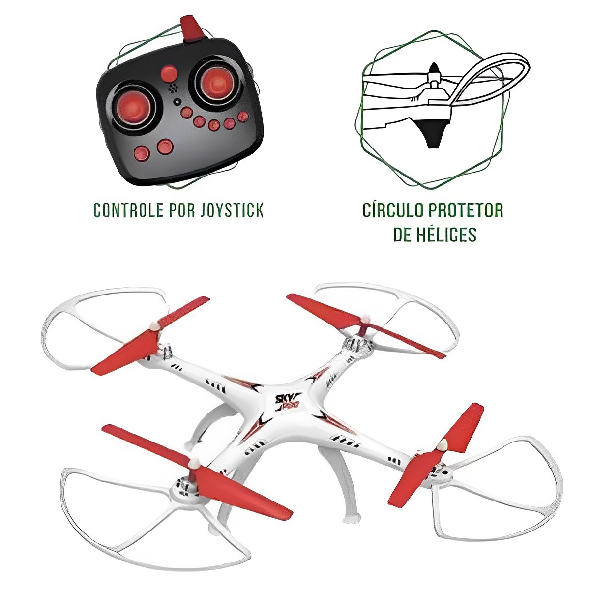 Drone Vectron Quadricoptero Tamanho G Brinquedo Controle Joystick Giro 360º Manobras Polibrinq 1050