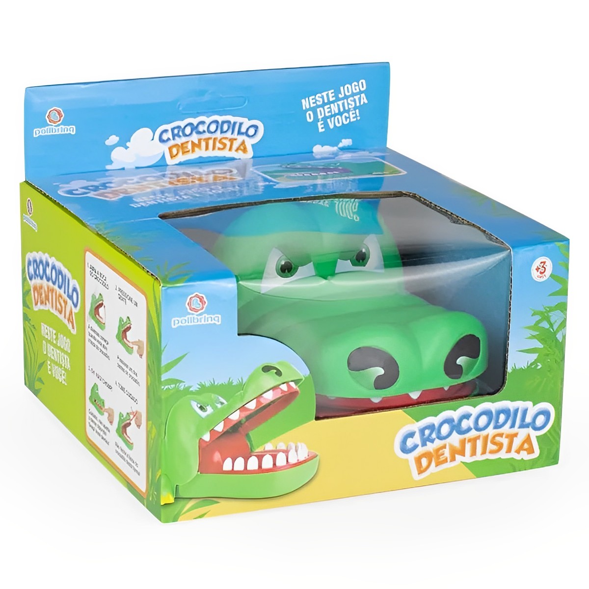 Brinquedo Jogo do Crocodilo Morde O Dedo Dentista Funciona Dando Corda Lazer Polibrinq - AN0025