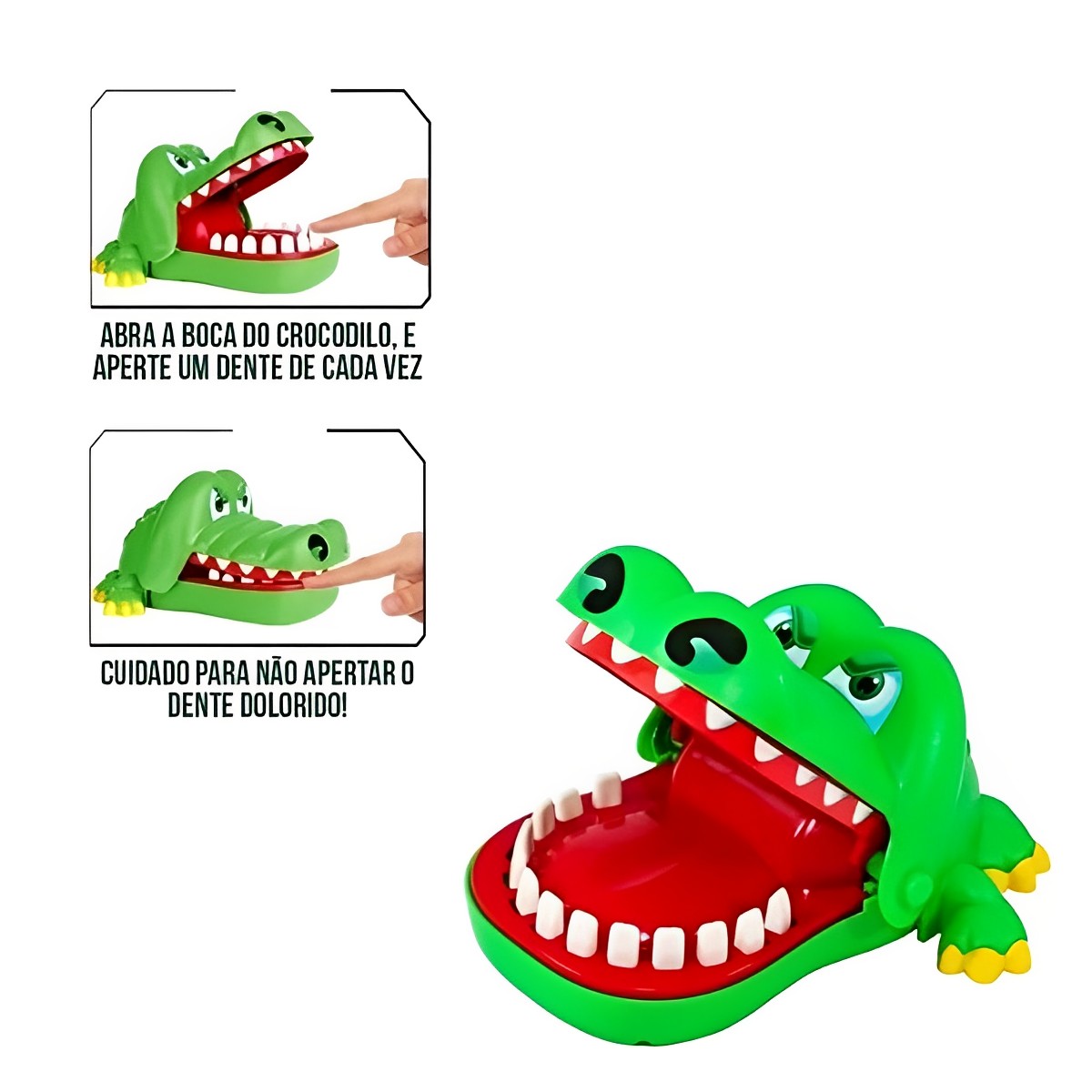 Brinquedo Jogo do Crocodilo Morde O Dedo Dentista Funciona Dando Corda Lazer Polibrinq - AN0025