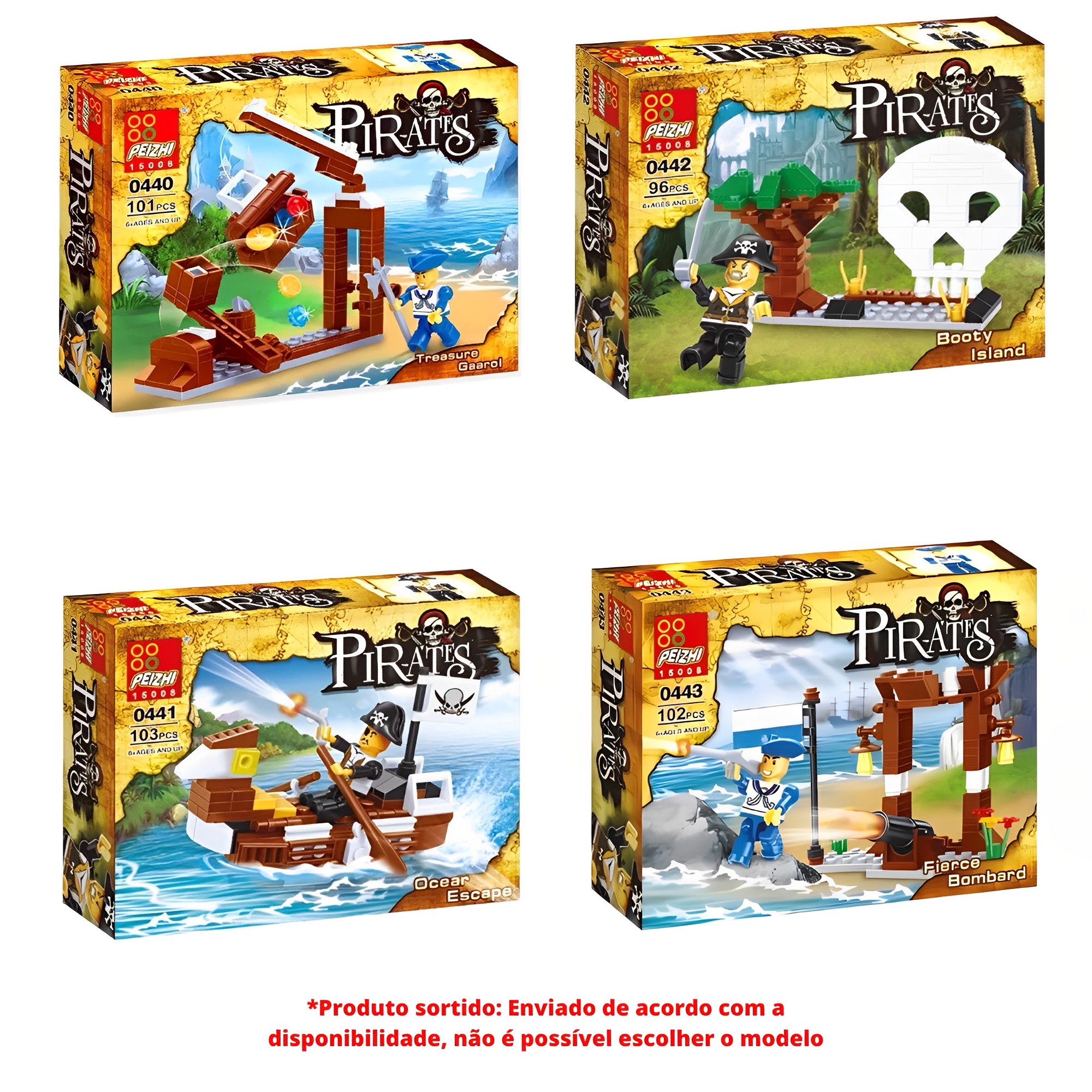 N/A Jogo, brinquedo de montar 96 a 102 Peças, Sortidos Pirata Blocks Polibrinq - BK005