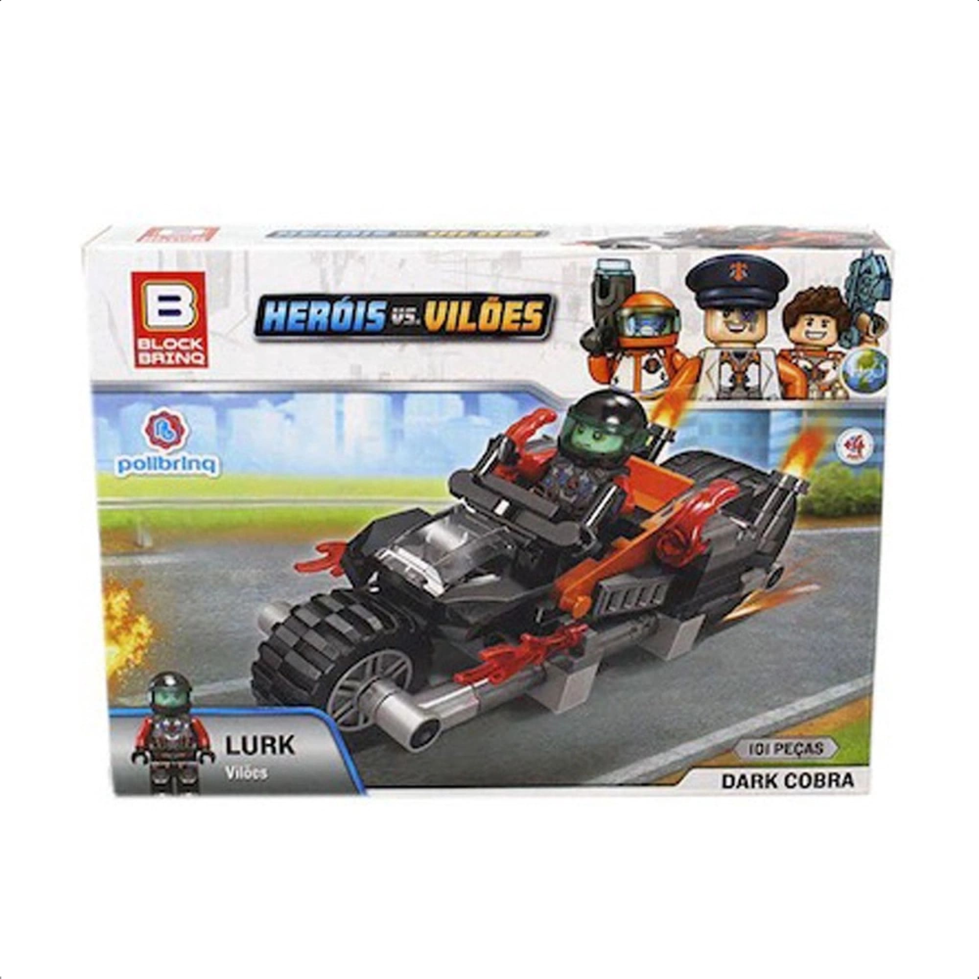 Brinquedo De Encaixe Heróis VS Vilões Dark Cobra Lurk 101 Pç. Moto Combate Polibrinq-BM004
