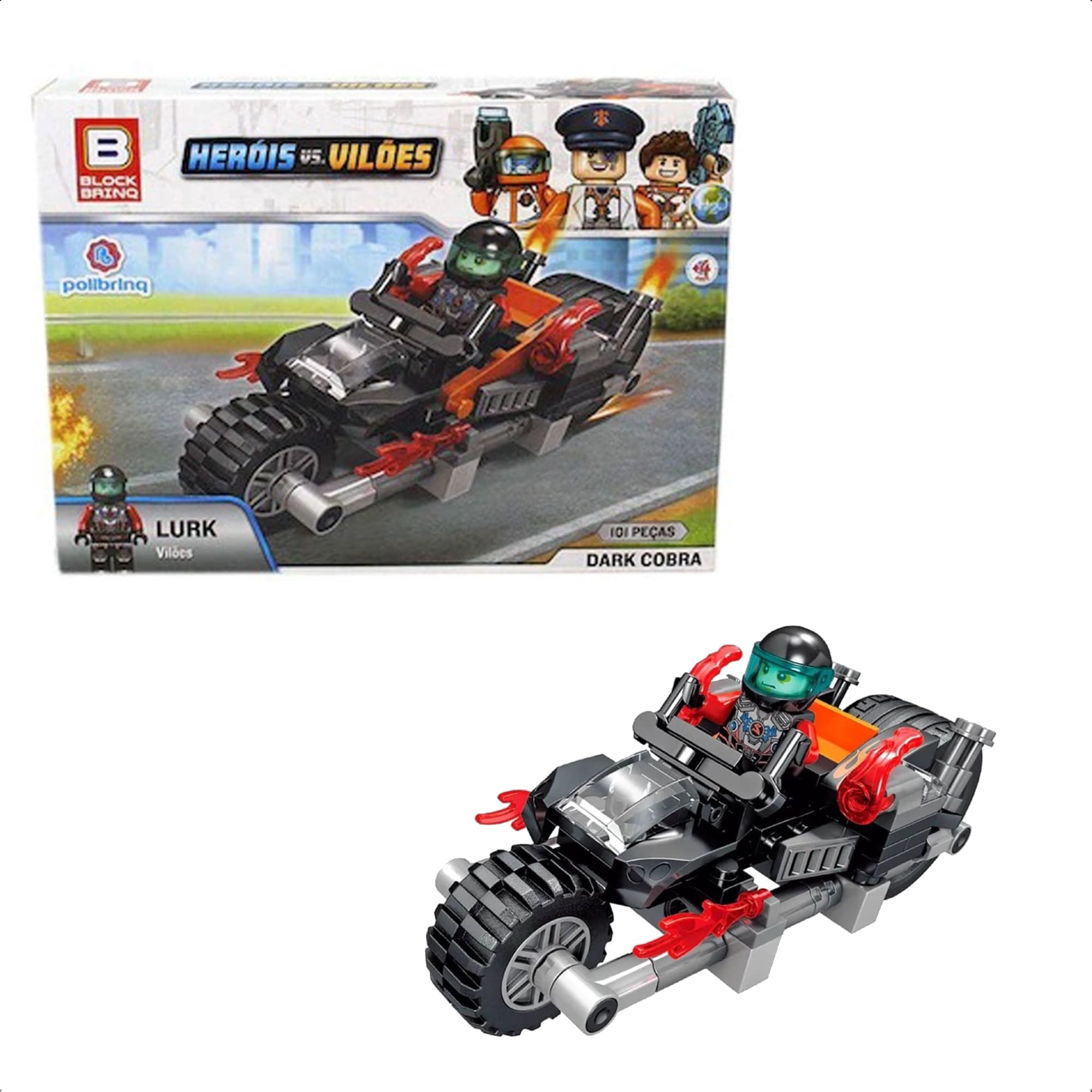 Brinquedo De Encaixe Heróis VS Vilões Dark Cobra Lurk 101 Pç. Moto Combate Polibrinq-BM004