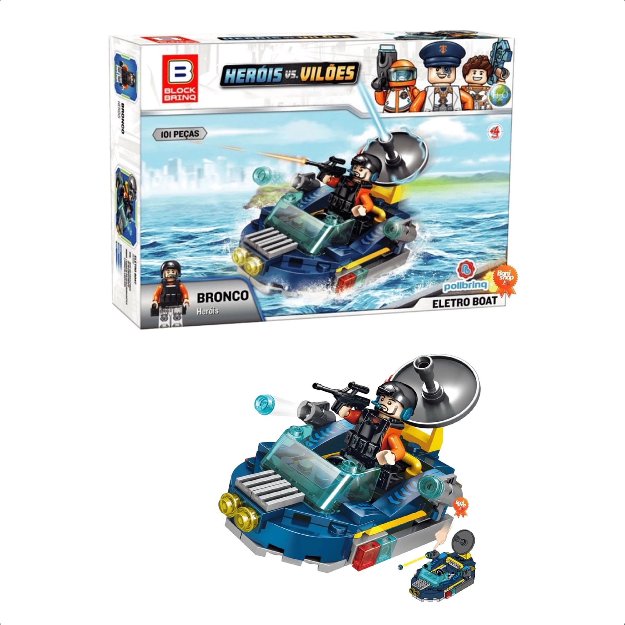 Brinquedo De Encaixe Heróis VS Vilões Bronco 101 Peças Aventuras Na Água +4 Anos Macro - BM006