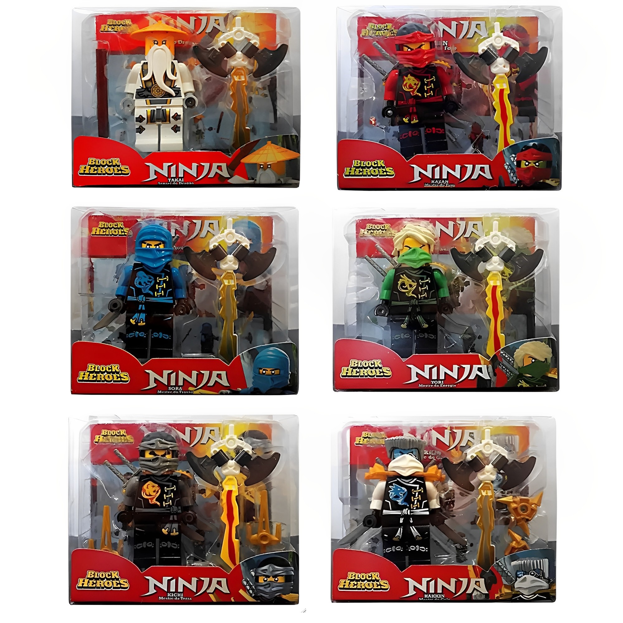 1 Boneco Sortido Hakkin Kichi Yori Kazan Takai ou Sora Block Heroes Ninja Polibrinq BL587