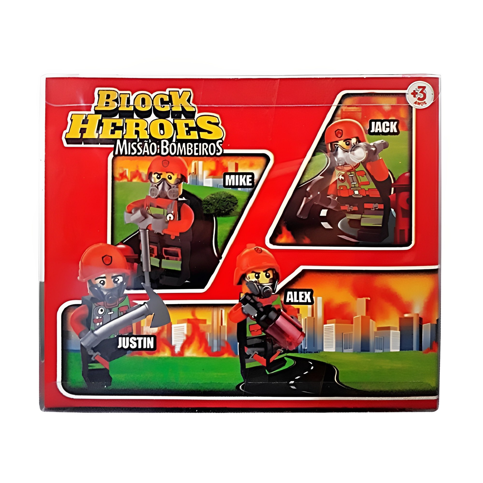 N/A Kit Bonecos Articulados Sortidos - Block Heroes Missão Bombeiros - Polibrinq BL595