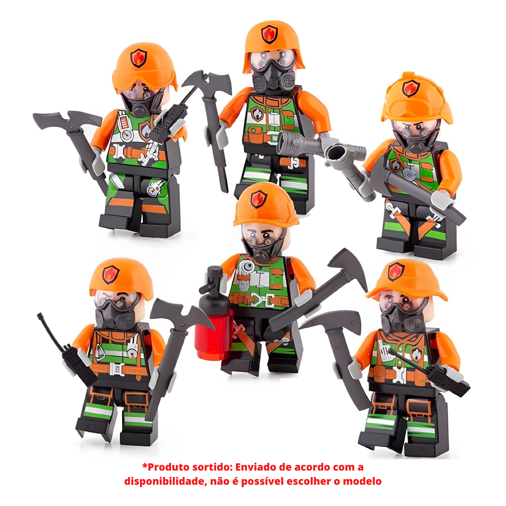 N/A Kit Bonecos Articulados Sortidos - Block Heroes Missão Bombeiros - Polibrinq BL595