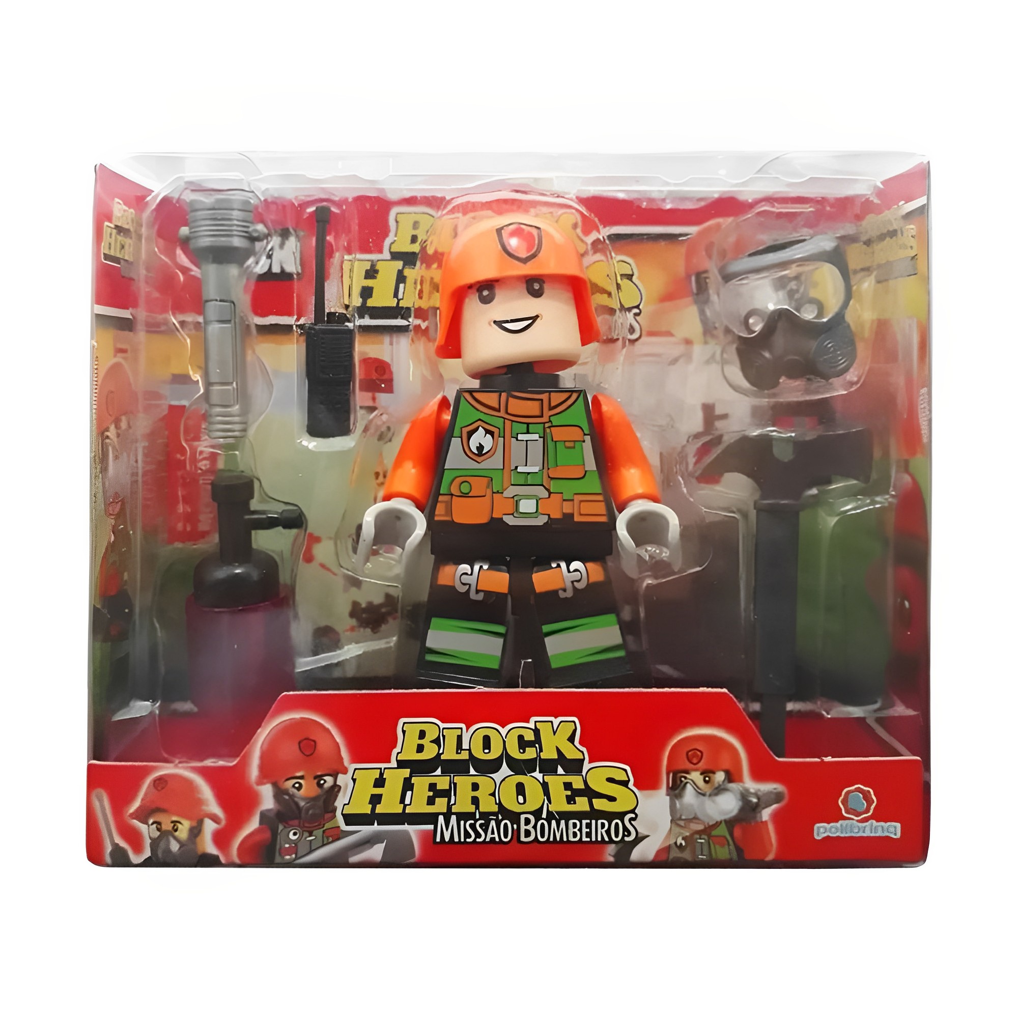 N/A Kit Bonecos Articulados Sortidos - Block Heroes Missão Bombeiros - Polibrinq BL595