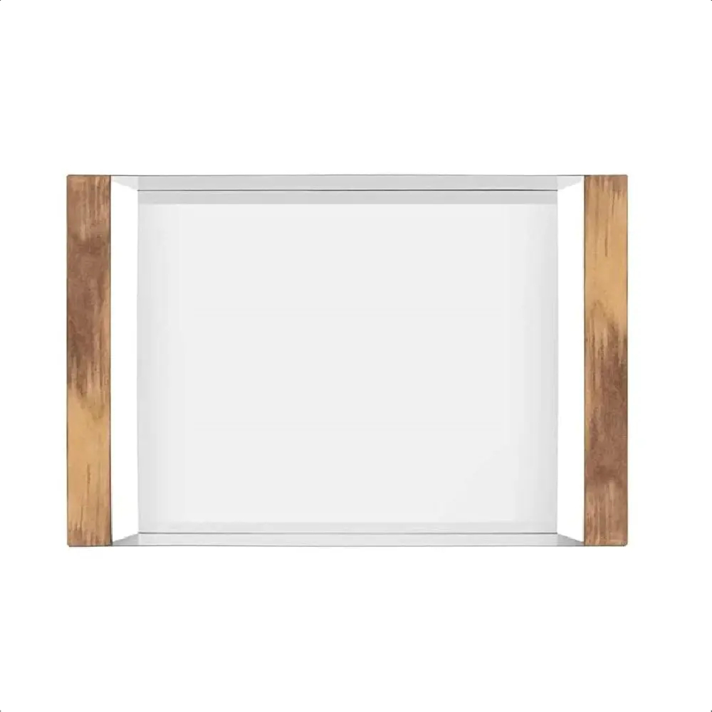 Bandeja Retangular De Aço Inox Com Alças Em Mdf 53CM Cozinha Decoração Tramontina - 61780090