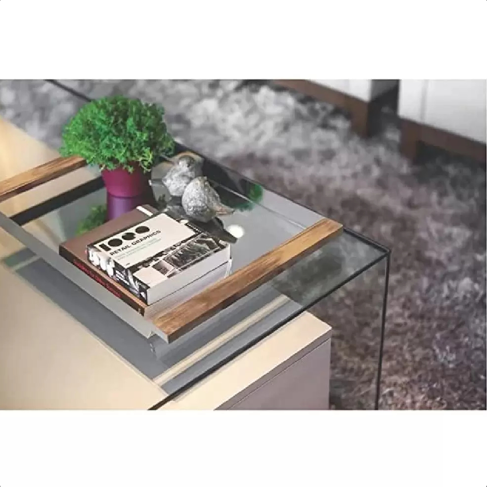 Bandeja Retangular De Aço Inox Com Alças Em Mdf 53CM Cozinha Decoração Tramontina - 61780090
